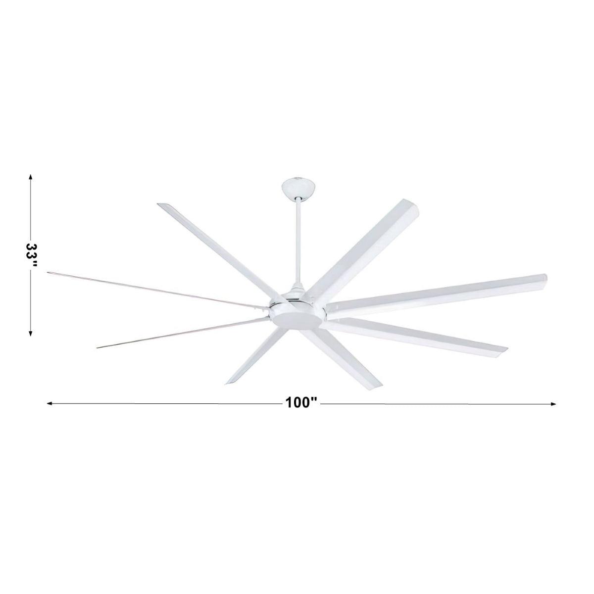 Widespan 100 Inch DC Industrial Windmill Outdoor Ceiling Fan With Remote, White Finish, 8 Blades