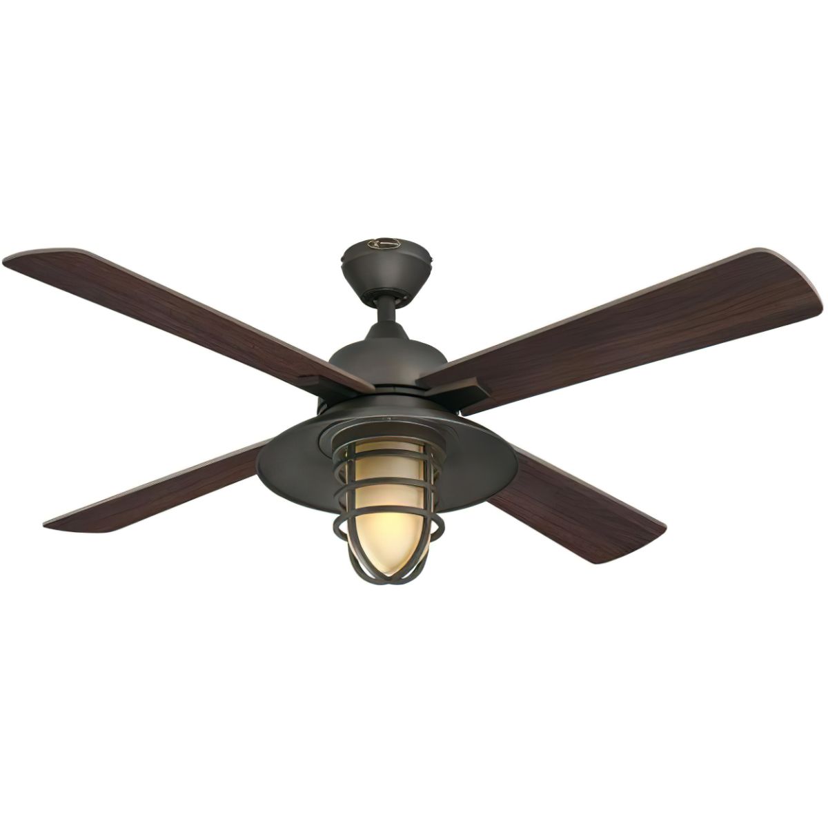 Porto 52 Inch Rustic Caged Smart Ceiling Fan With Light And Remote, Black/Bronze Finish