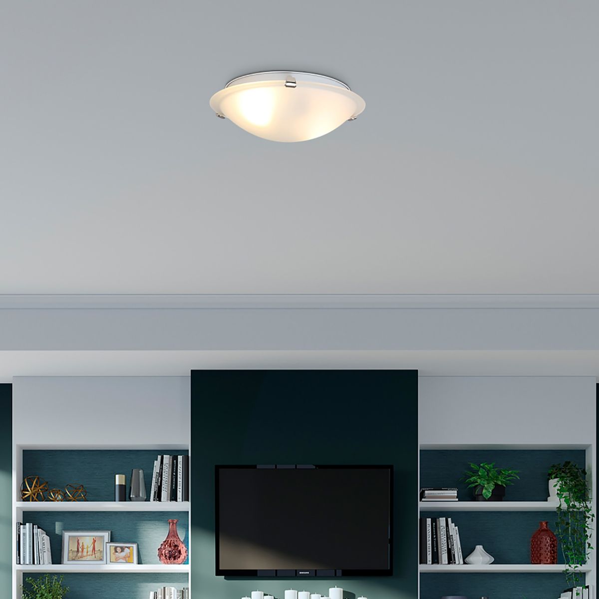 Clip LED Ceiling Puff Light with Satin Etched glass diffuser Brushed Nickel finish - Bees Lighting