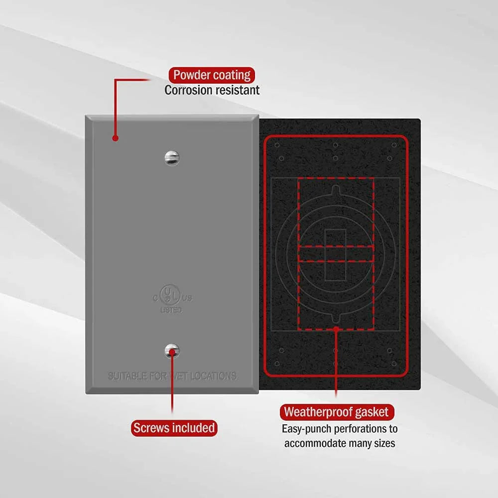 1-Gang Weatherproof Metallic Blank Wall Plate, Gray - Bees Lighting