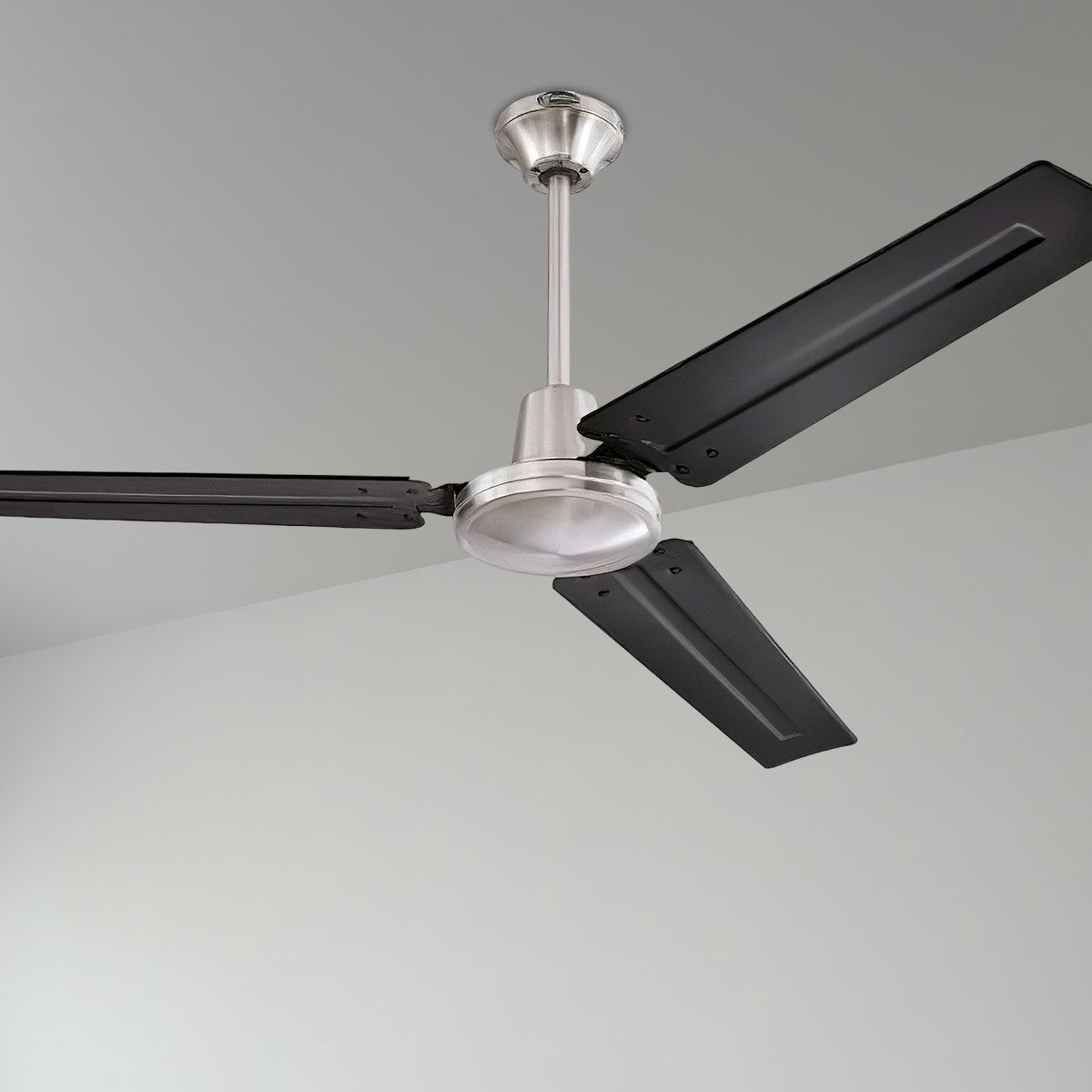 Jax 56 Inch Industrial Ceiling Fan With Wall Control, Brushed Nickel Finish with Black Steel Blades