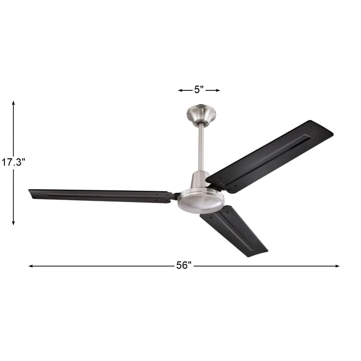 Jax 56 Inch Industrial Ceiling Fan With Wall Control, Brushed Nickel Finish with Black Steel Blades