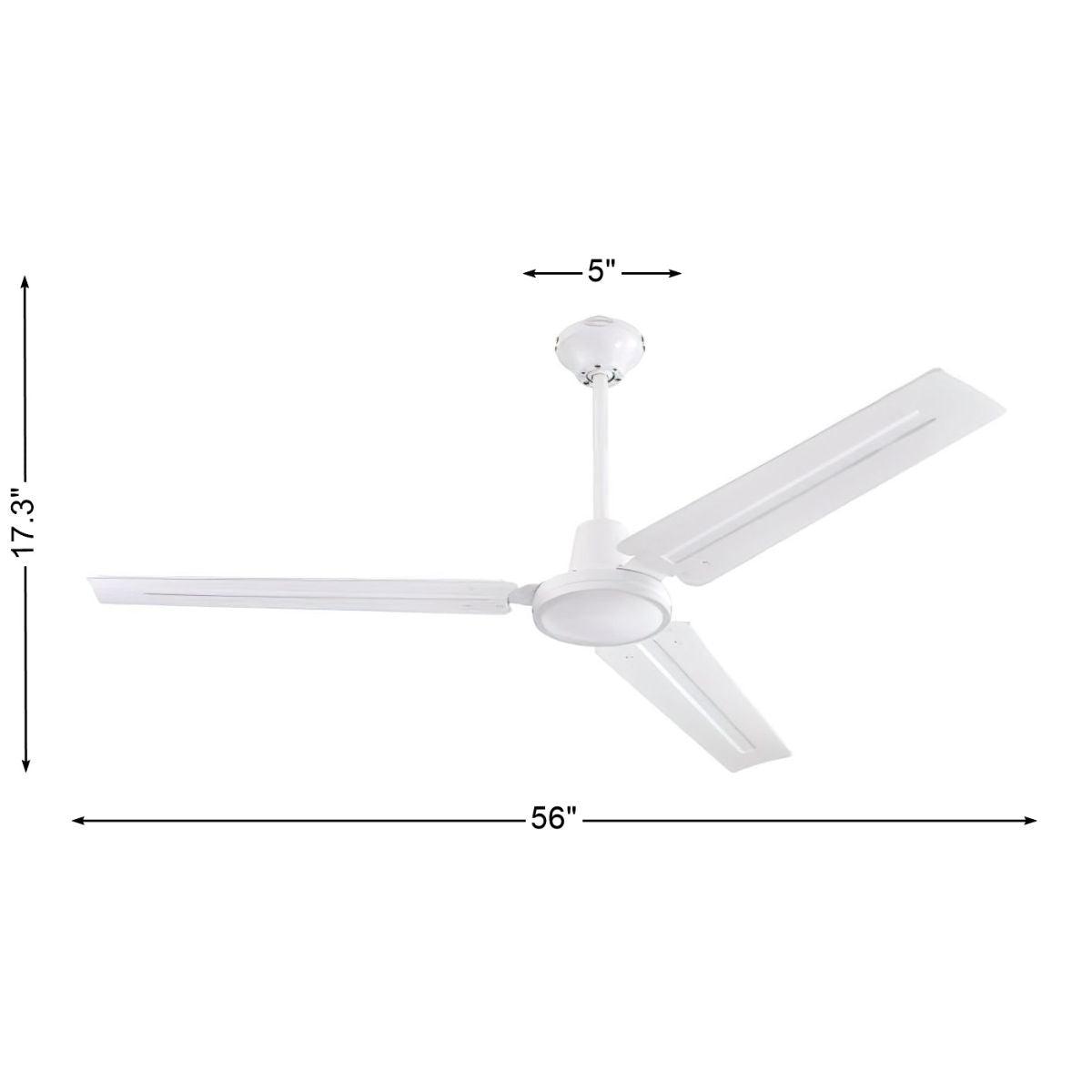 Jax 56 Inch Industrial Ceiling Fan, White Finish, Wall Control Included - Bees Lighting