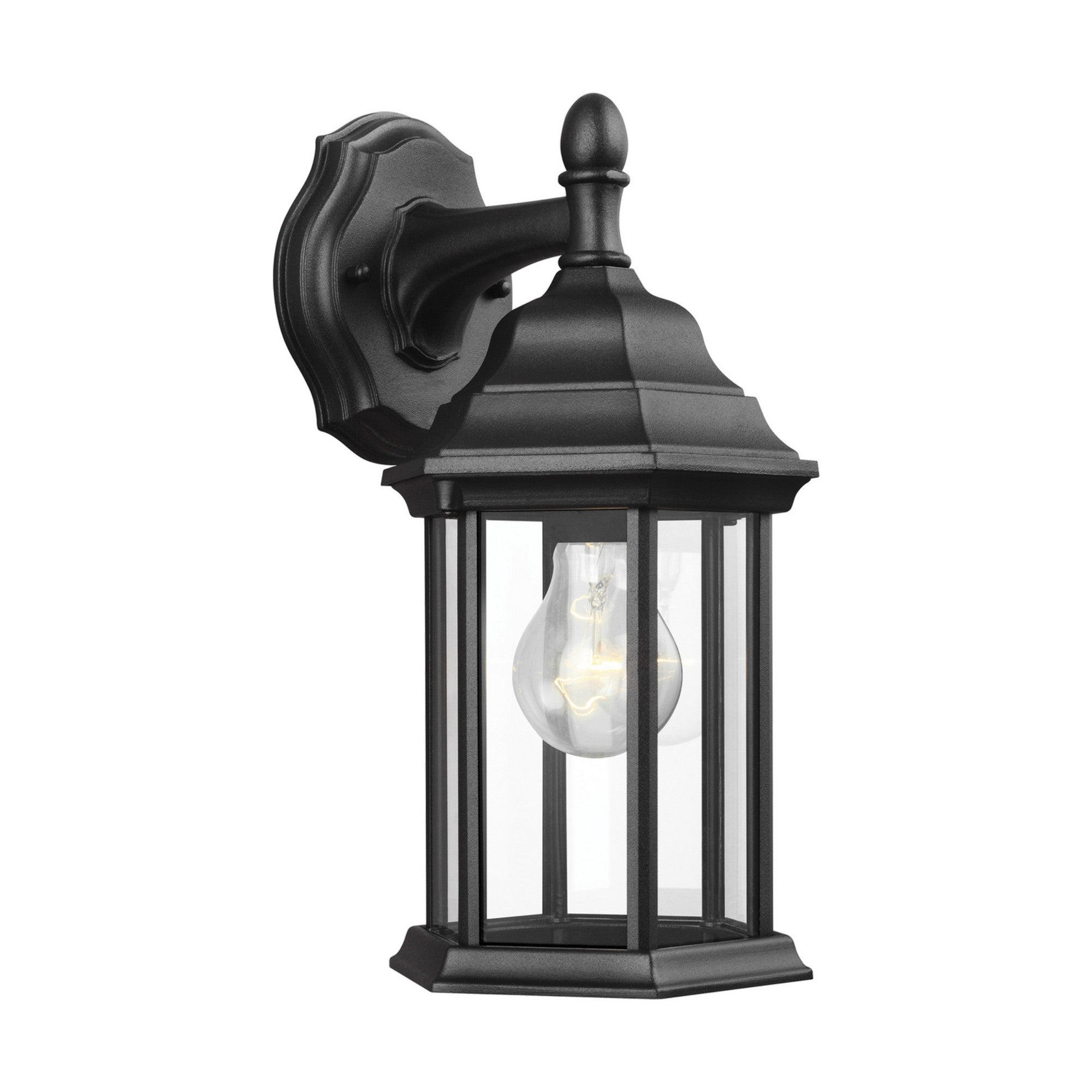 Sevier 13" Small Downlight Outdoor Wall Lantern, Black Finish with Clear Glass - Bees Lighting