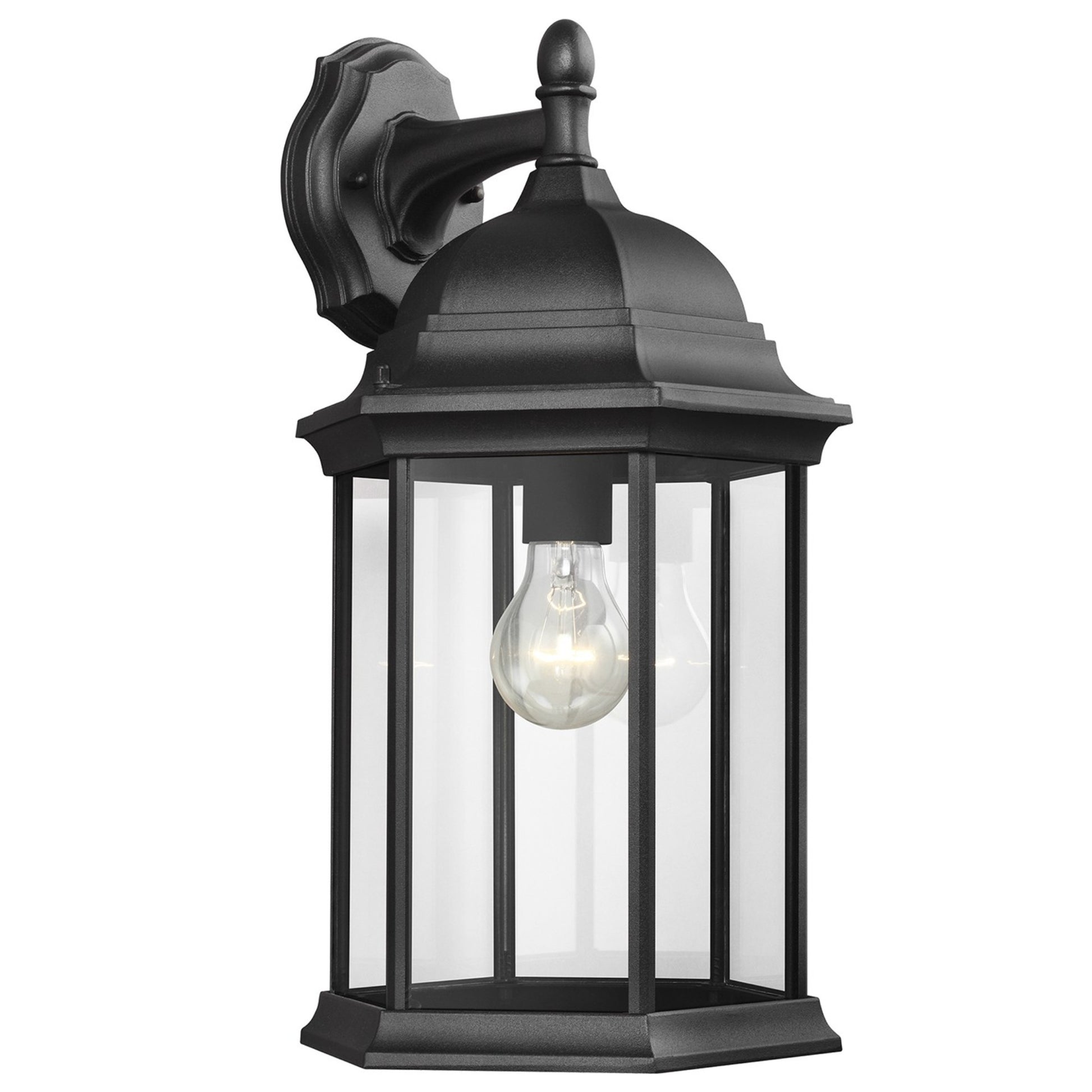 Sevier 19" Large Downlight Outdoor Wall Lantern, Black Finish with Clear Glass - Bees Lighting