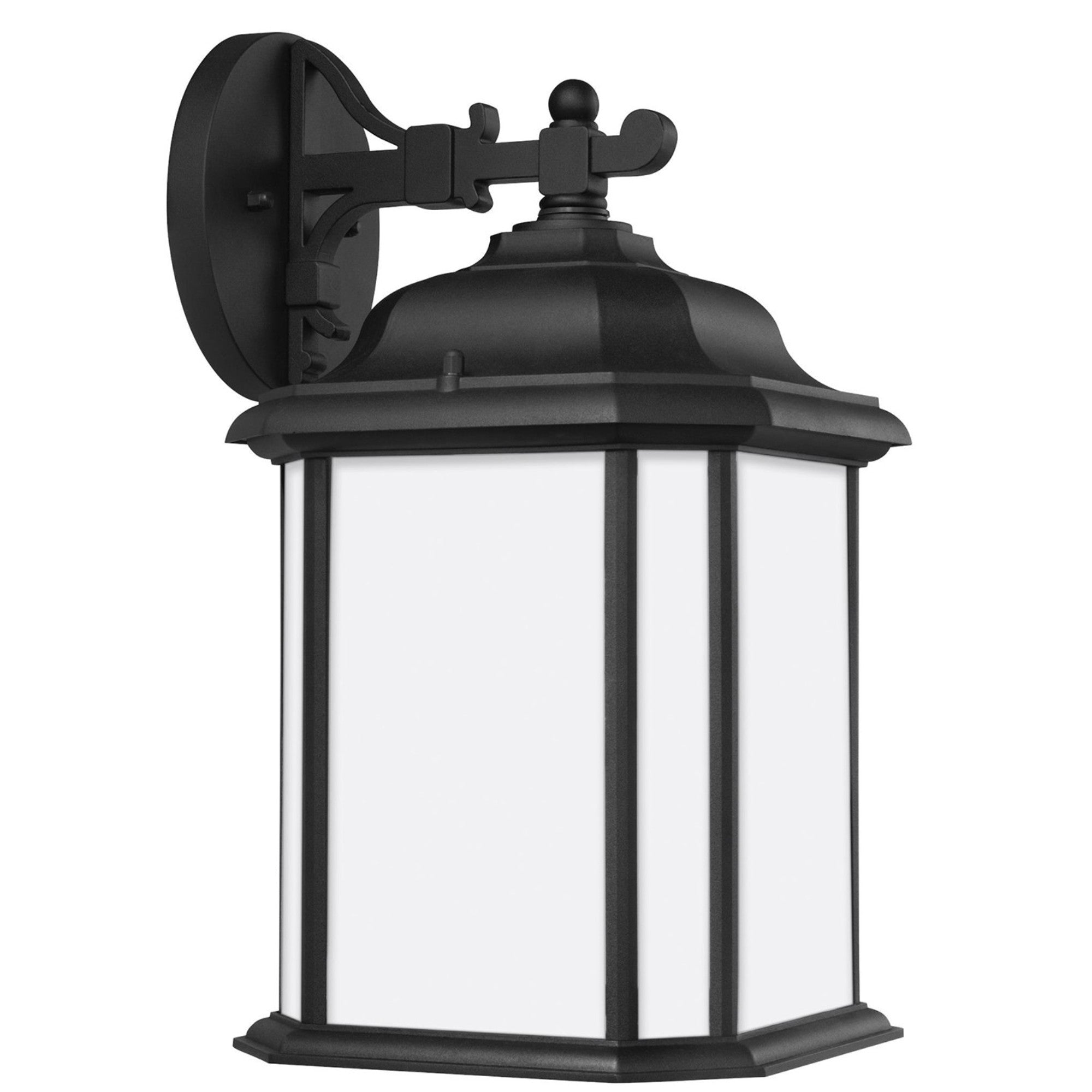 Kent 16" LED Outdoor Wall Lantern, Black Finish with Satin Etched Glass - Bees Lighting