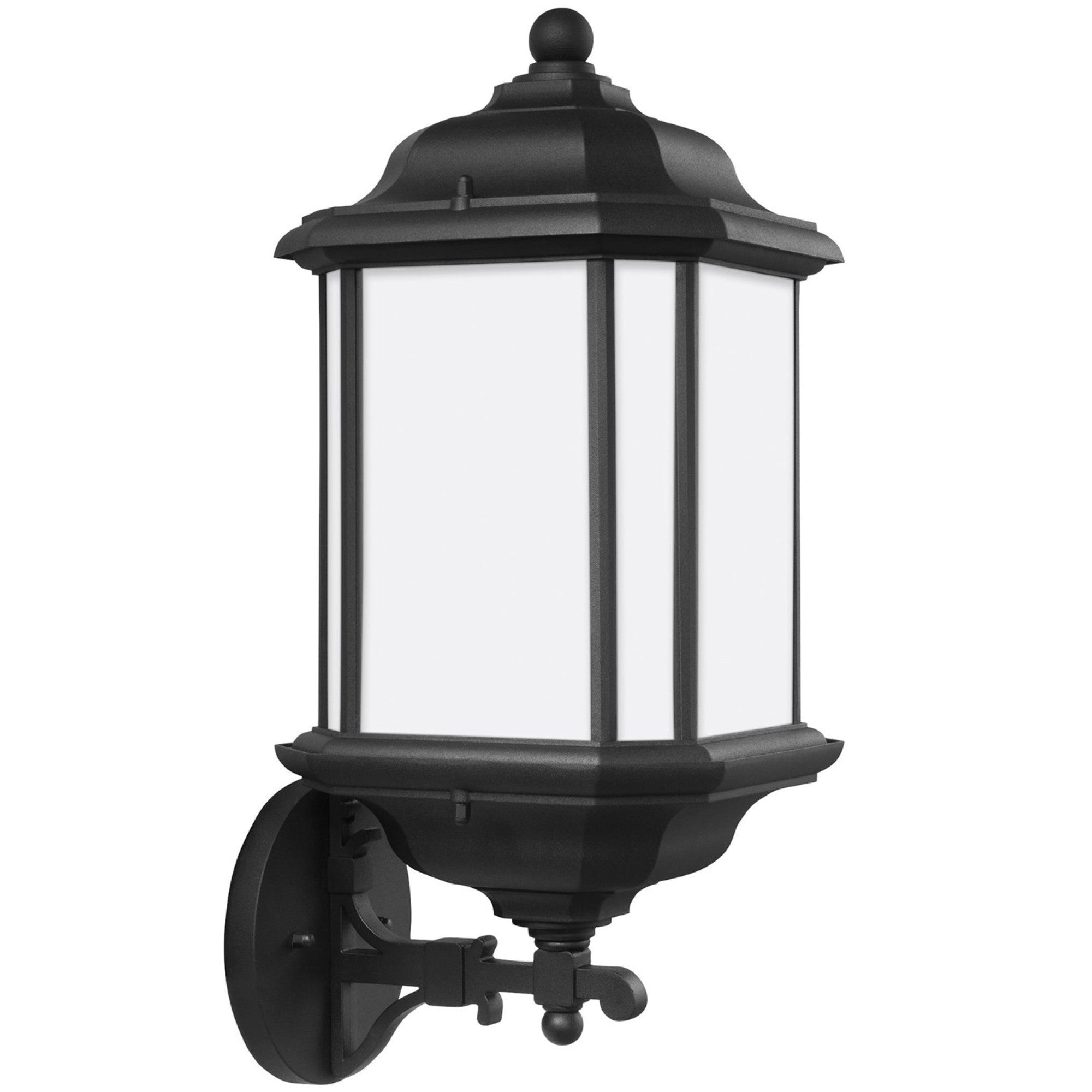 Kent 19" LED Outdoor Wall Lantern, Black Finish with Satin Etched Glass - Bees Lighting