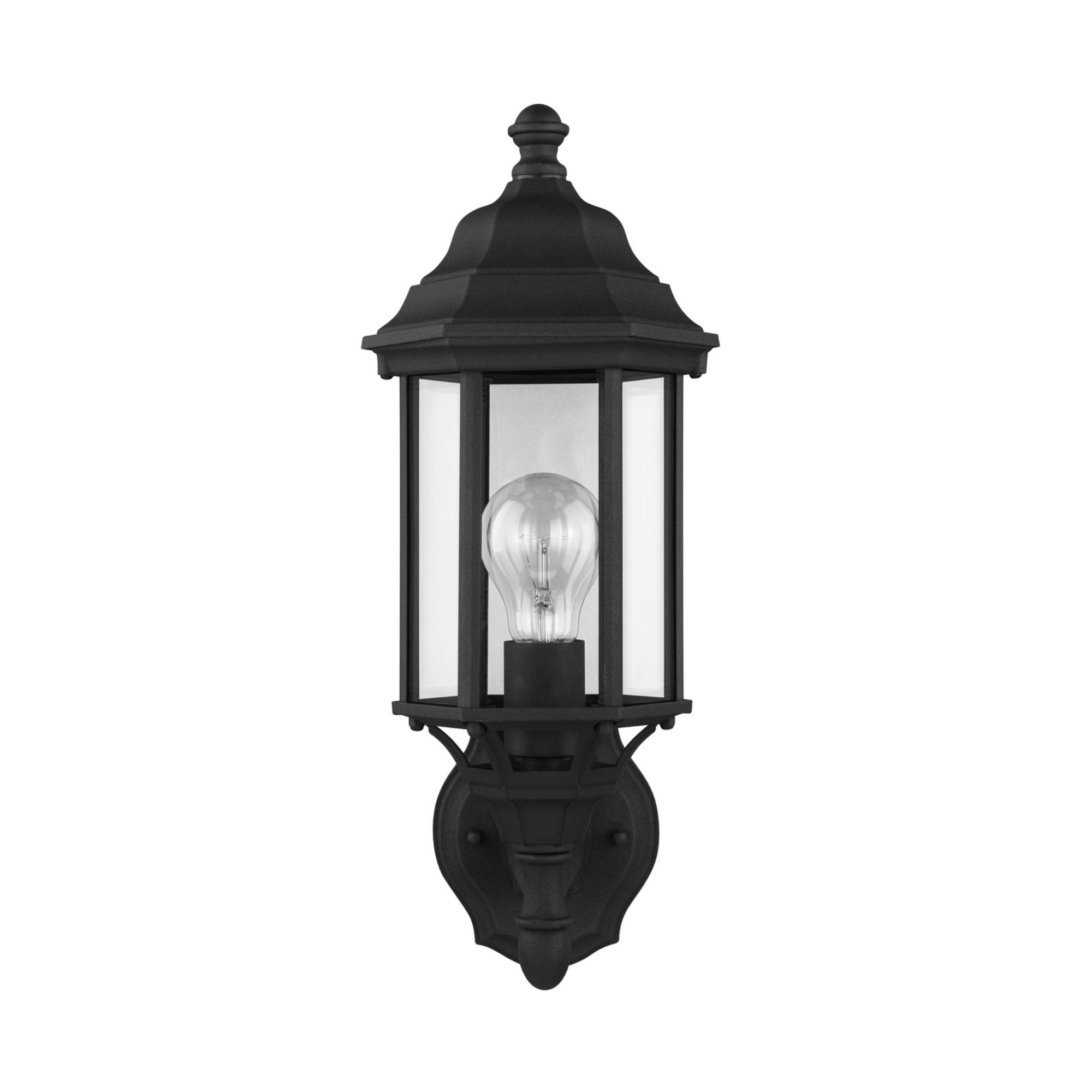 Sevier 16" Small Uplight Outdoor Wall Lantern, Black Finish with Clear Glass - Bees Lighting