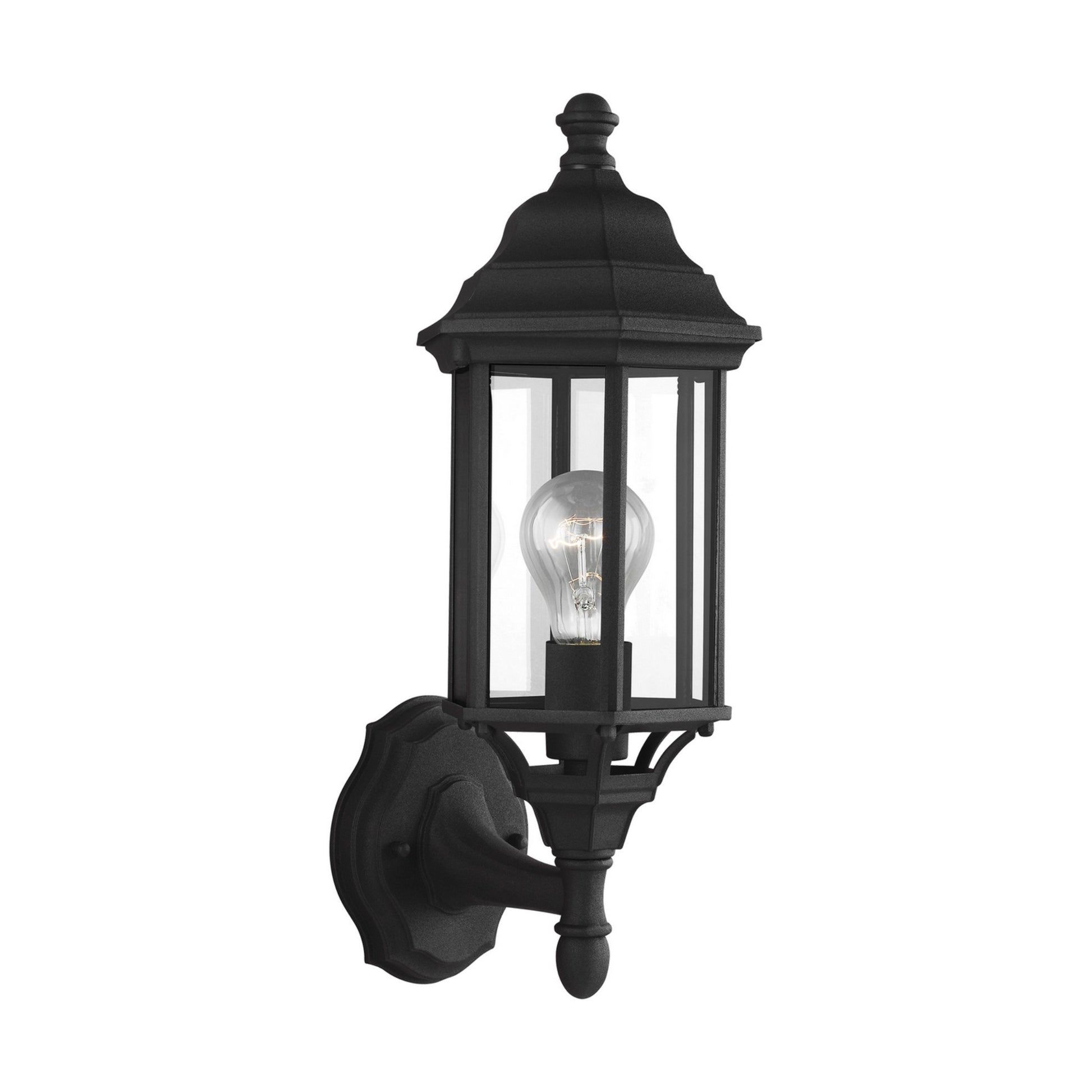 Sevier 16" Small Uplight Outdoor Wall Lantern, Black Finish with Clear Glass - Bees Lighting