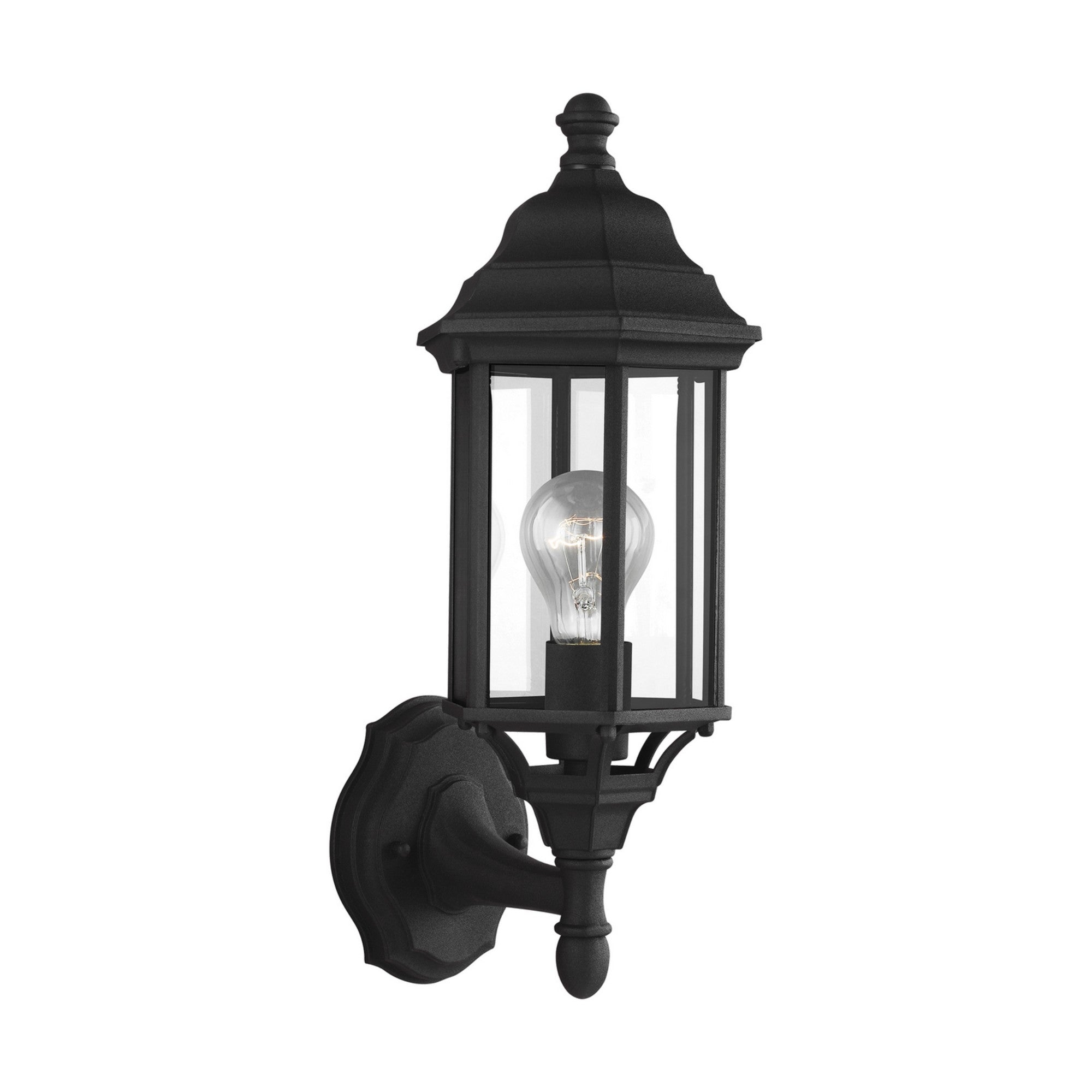 Sevier 16" Small Uplight Outdoor Wall Lantern, Black Finish with Clear Glass - Bees Lighting