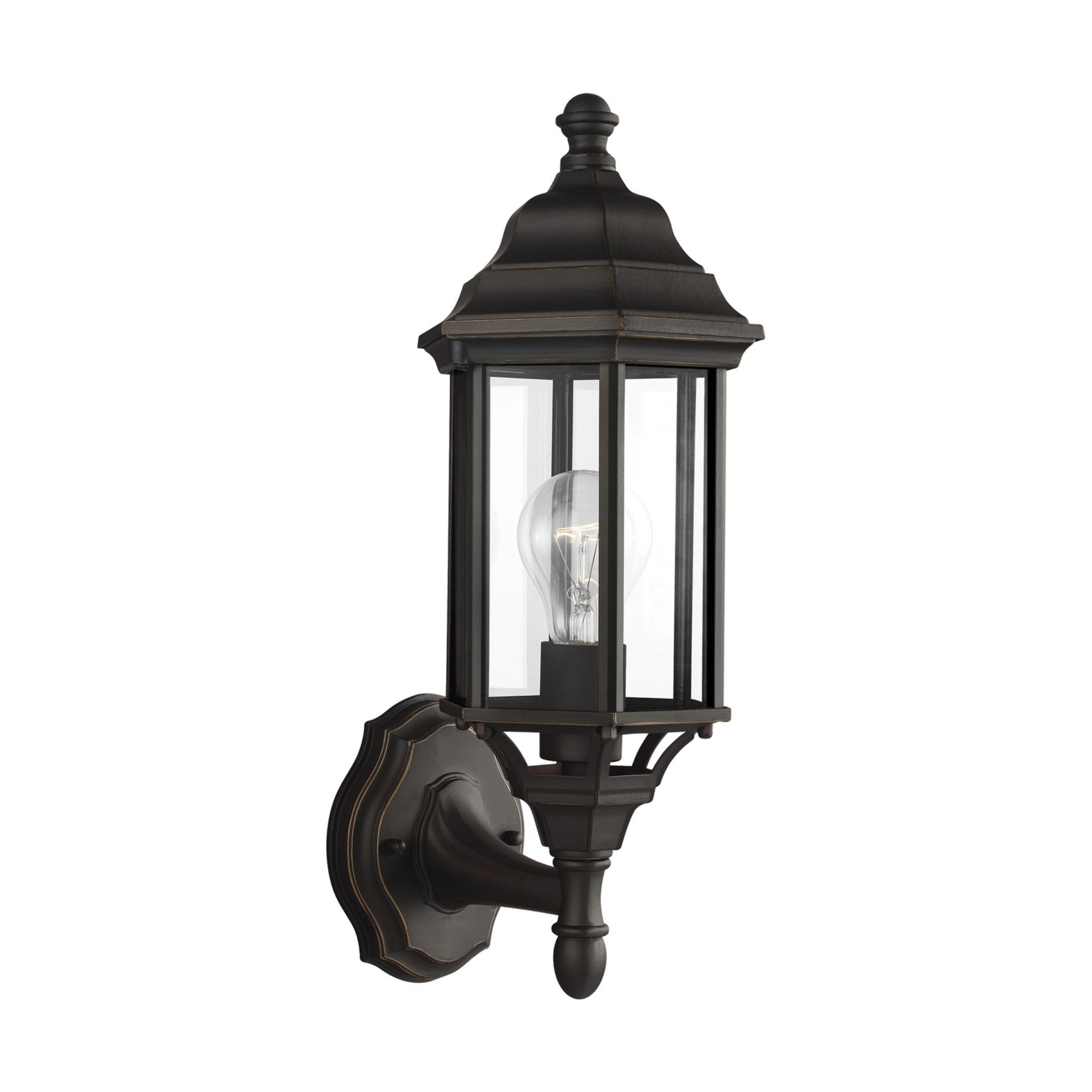 Sevier 16" Small Uplight Outdoor Wall Lantern, Antique Bronze Finish with Clear Glass - Bees Lighting