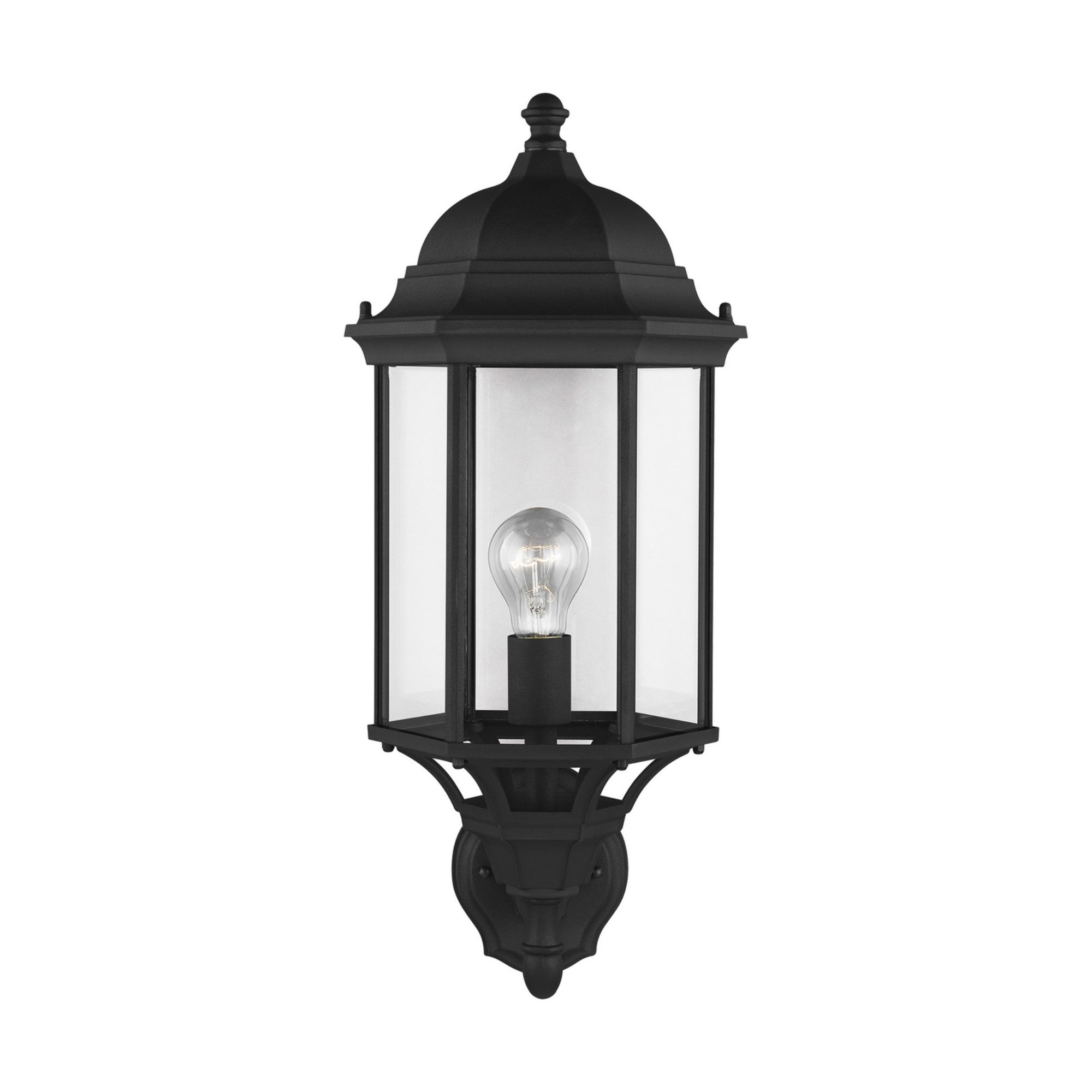 Sevier 22" Large Uplight Outdoor Wall Lantern, Black Finish with Clear Glass - Bees Lighting