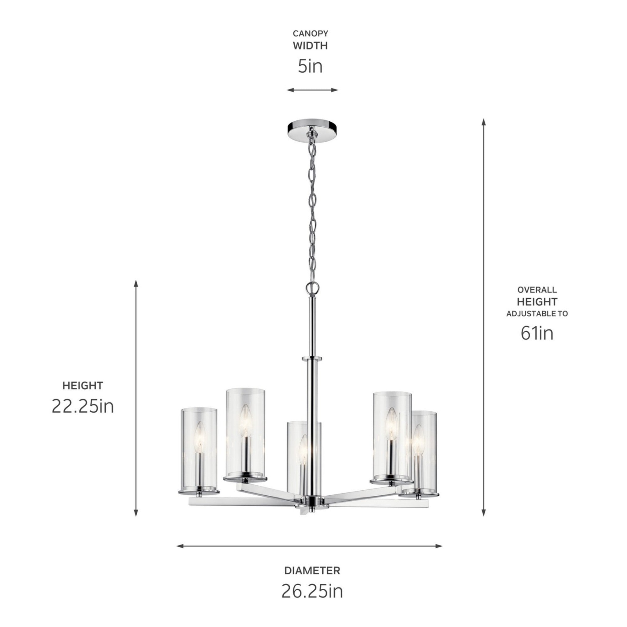 Crosby 26" 5-Light Chandelier, Chrome Finish - Bees Lighting