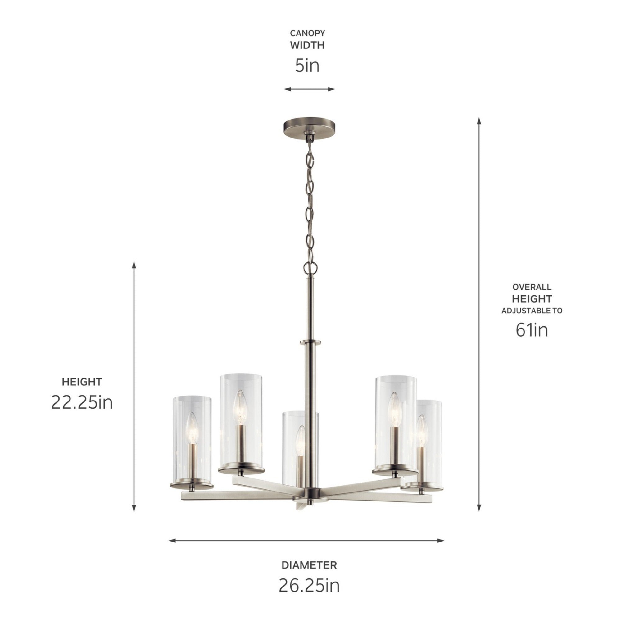Crosby 26" 5-Light Chandelier, Brushed Nickel Finish - Bees Lighting
