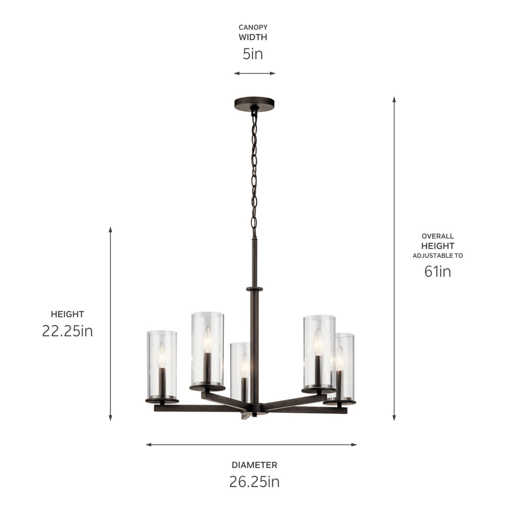 Crosby 26" 5-Light Chandelier, Olde Bronze Finish - Bees Lighting