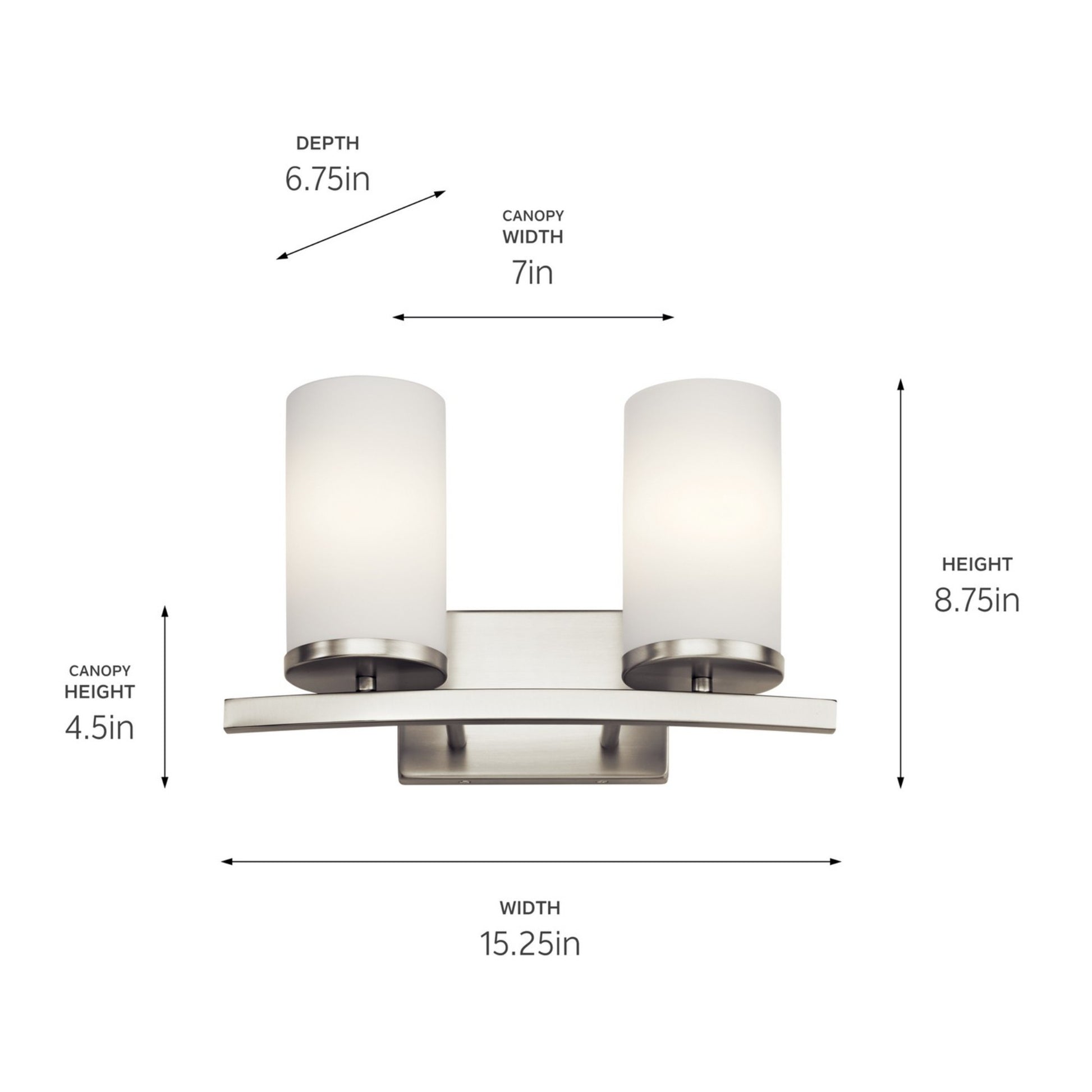 Crosby 15" 2-Light Bath Vanity Light, Brushed Nickel Finish, Etched Glass - Bees Lighting
