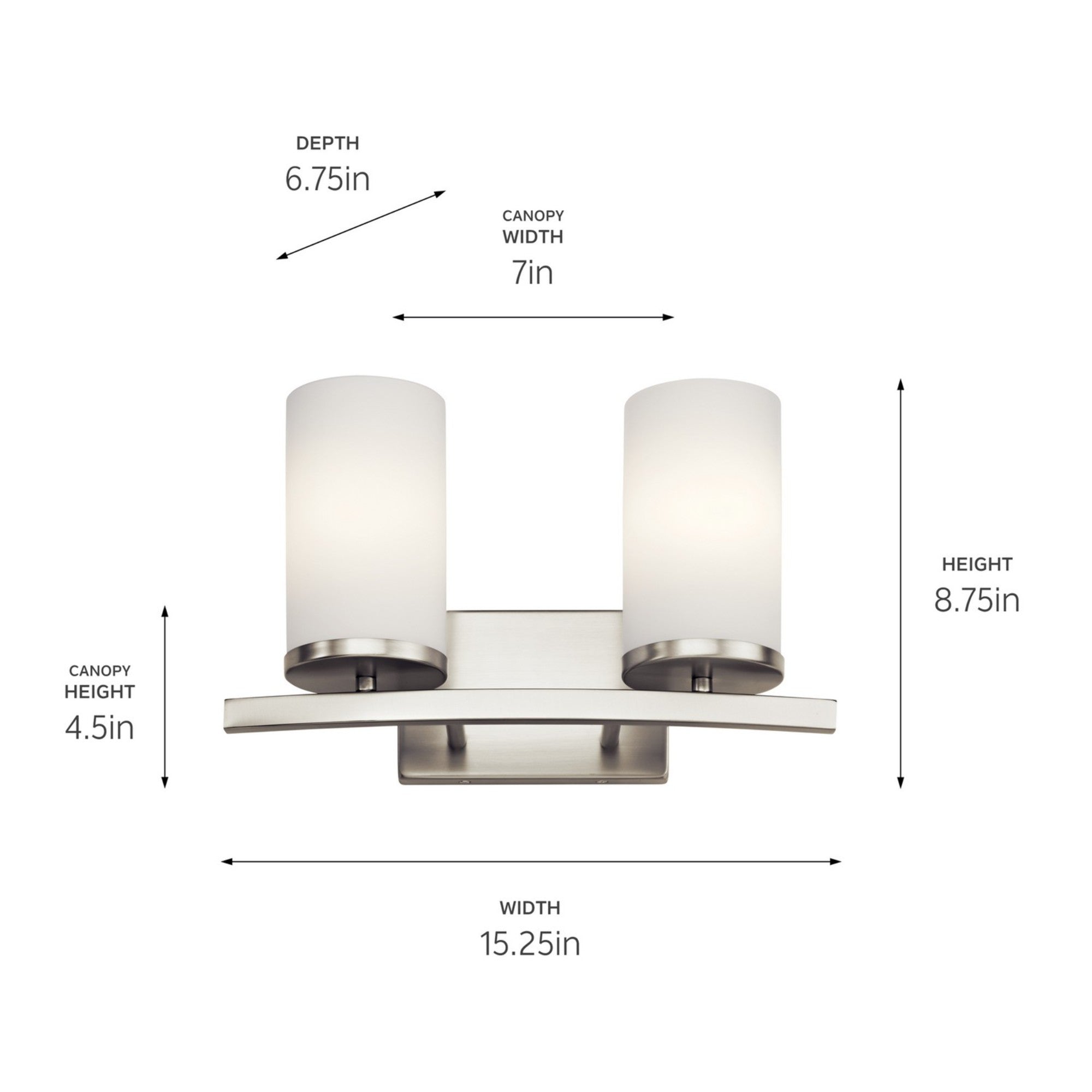Crosby 15" 2-Light Bath Vanity Light, Brushed Nickel Finish, Etched Glass - Bees Lighting