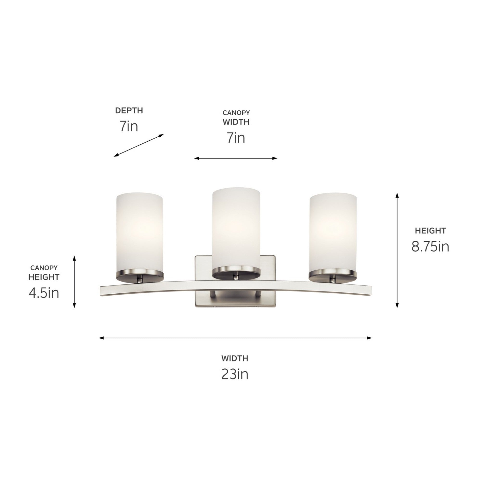 Crosby 23" 3-Light Bath Vanity Light, Brushed Nickel Finish, Etched Glass - Bees Lighting