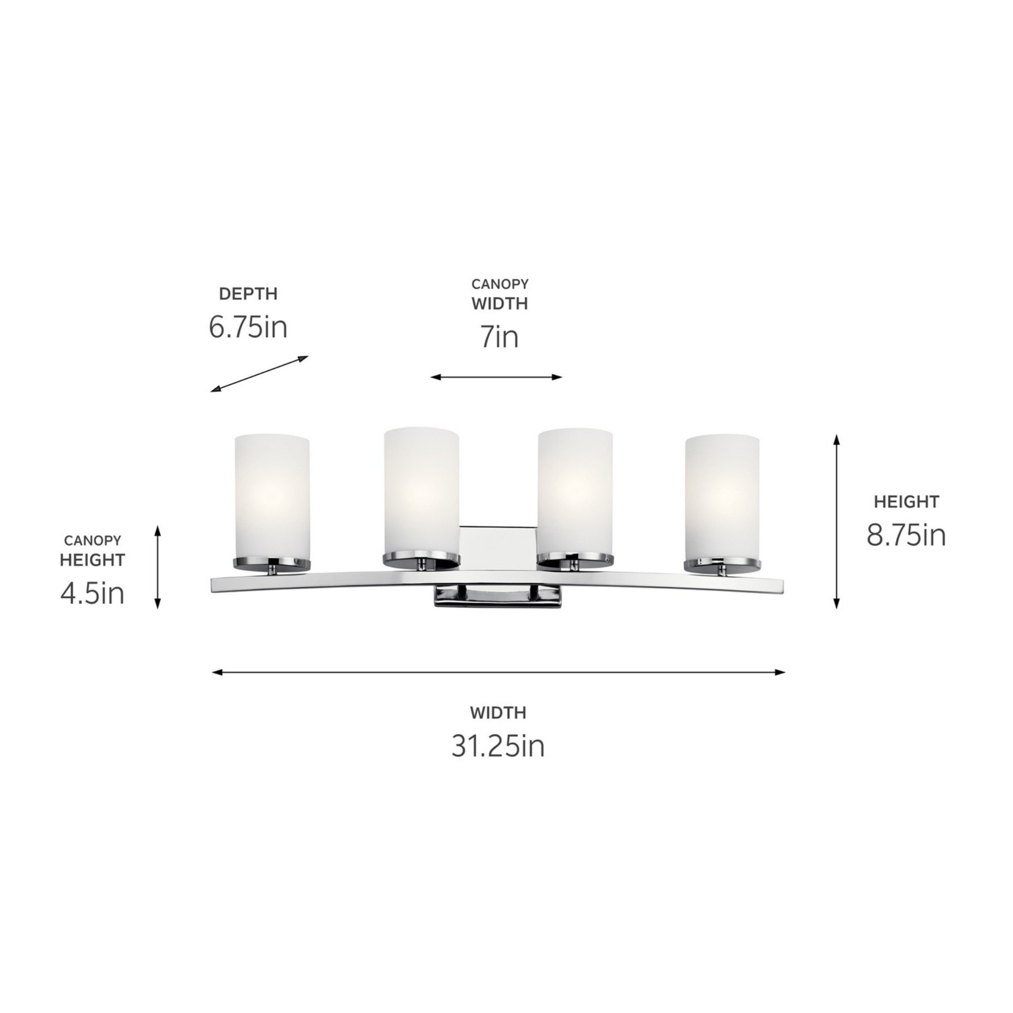 Crosby 31" 4-Light Bath Vanity Light, Chrome Finish, Etched Glass - Bees Lighting