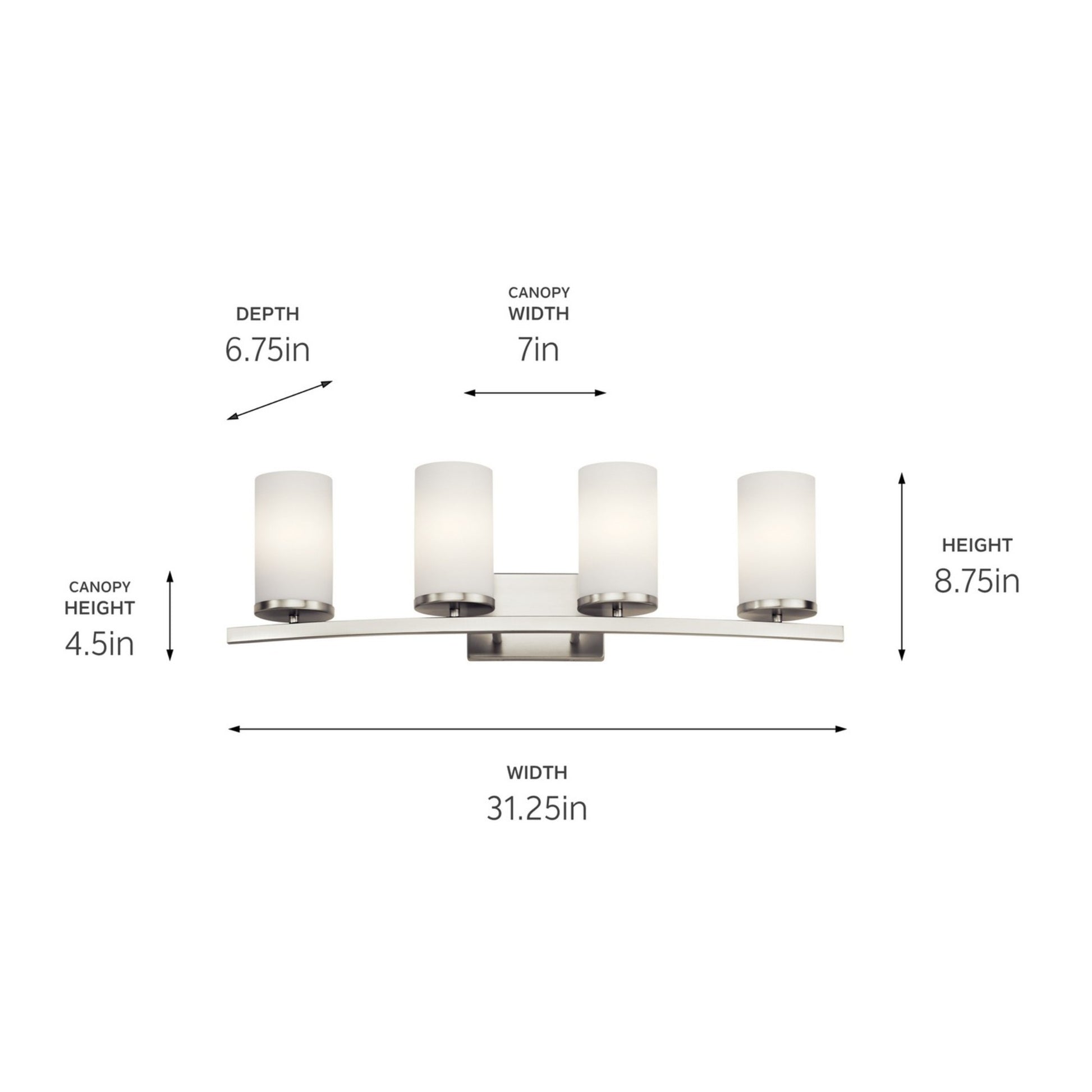 Crosby 31" 4-Light Bath Vanity Light, Brushed Nickel Finish, Etched Glass - Bees Lighting