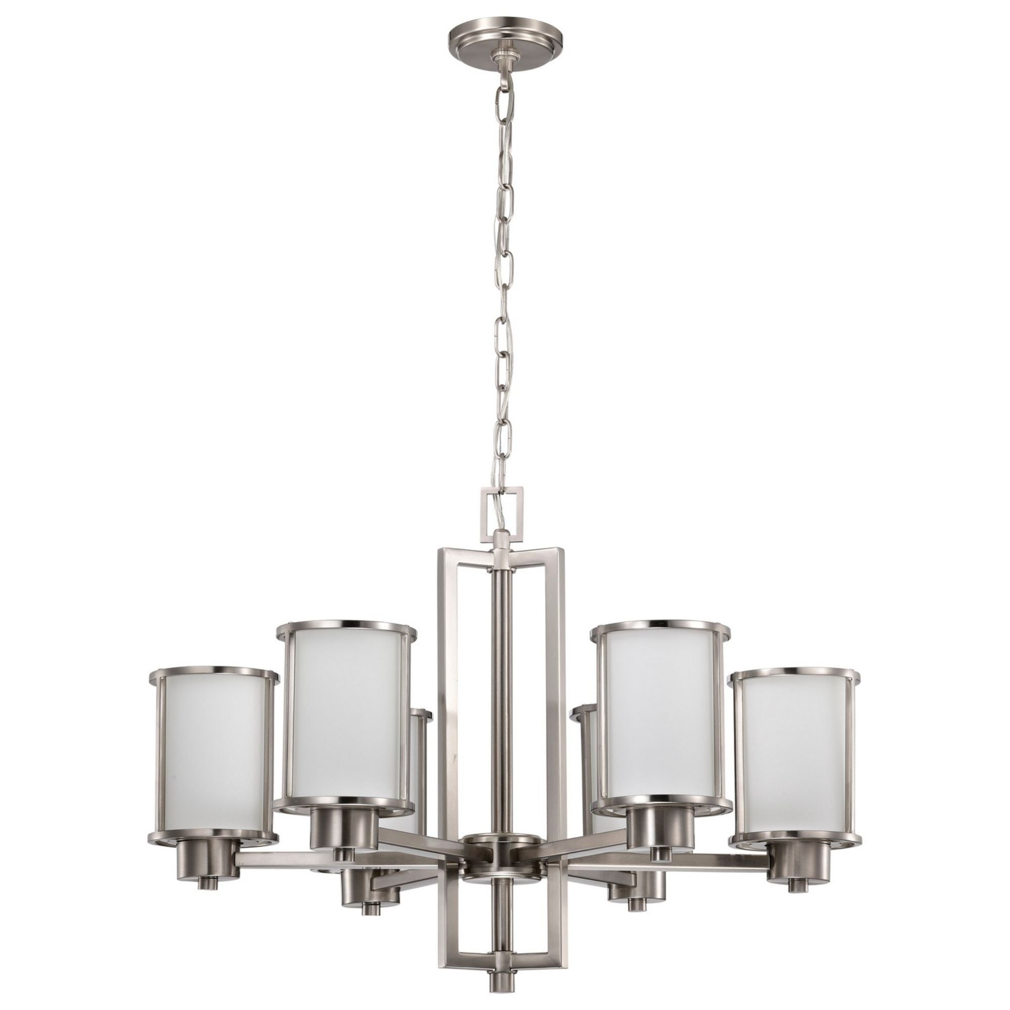 Odeon 28" 6-Light Chandelier, Brushed Nickel Finish - Bees Lighting