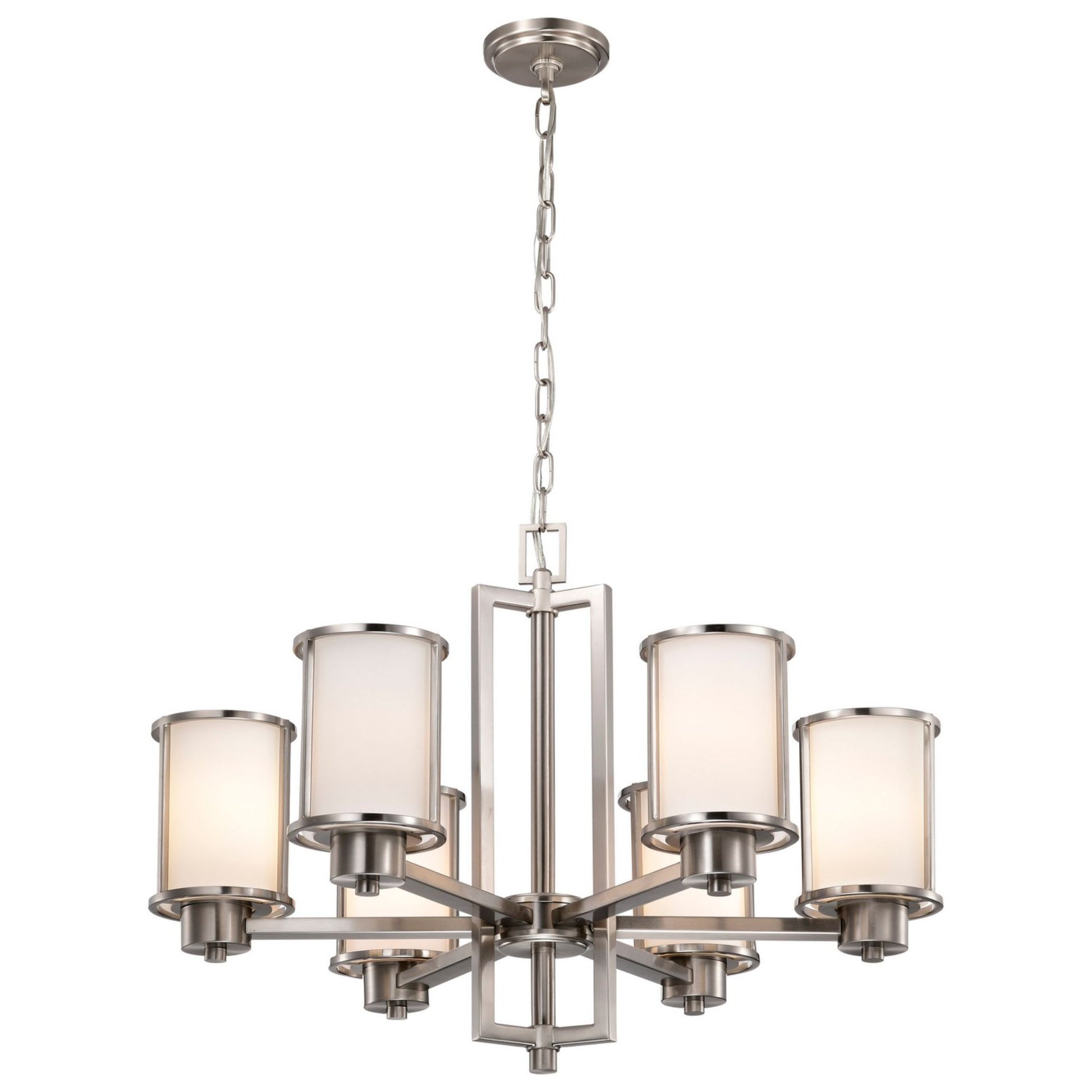 Odeon 28" 6-Light Chandelier, Brushed Nickel Finish - Bees Lighting