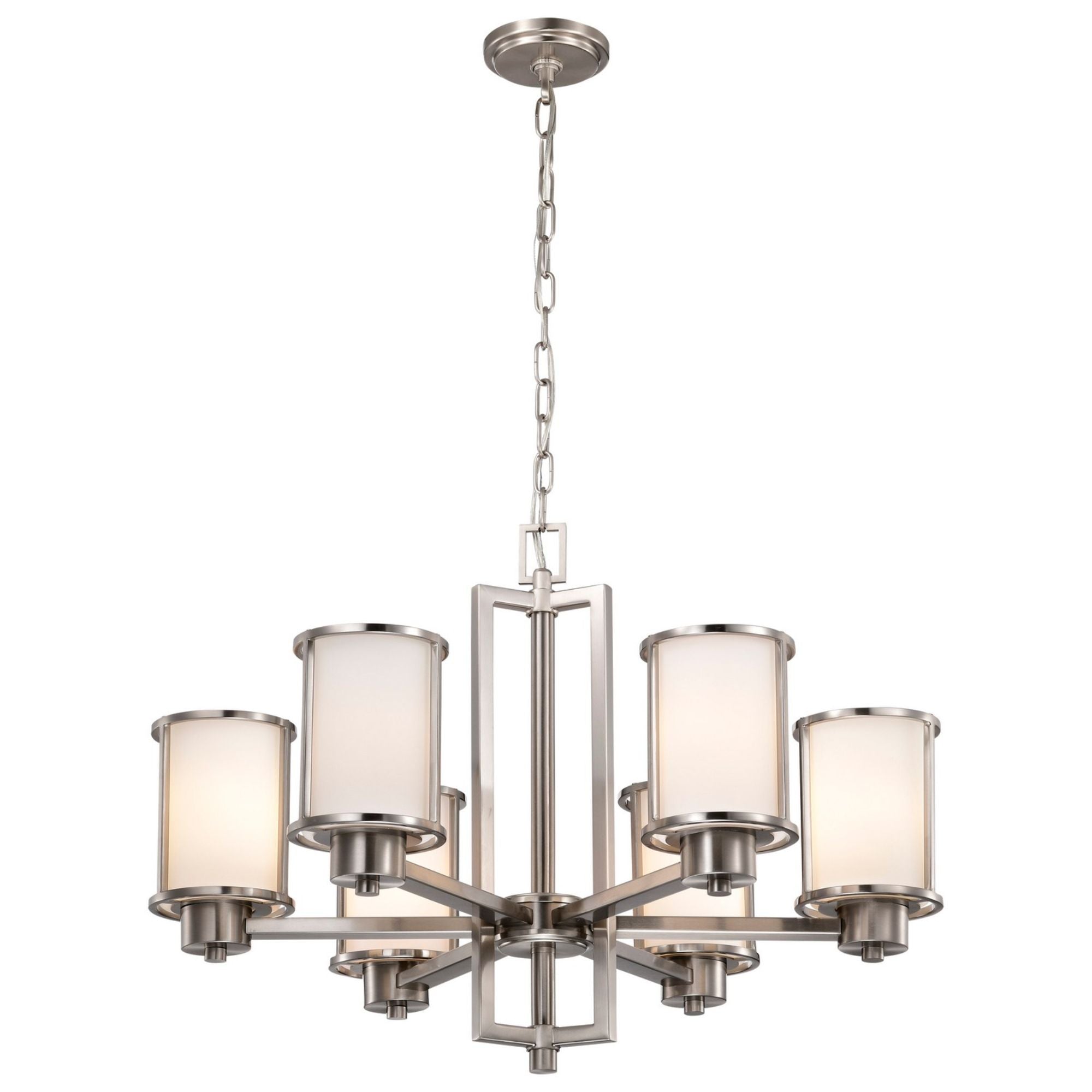 Odeon 28" 6-Light Chandelier, Brushed Nickel Finish - Bees Lighting