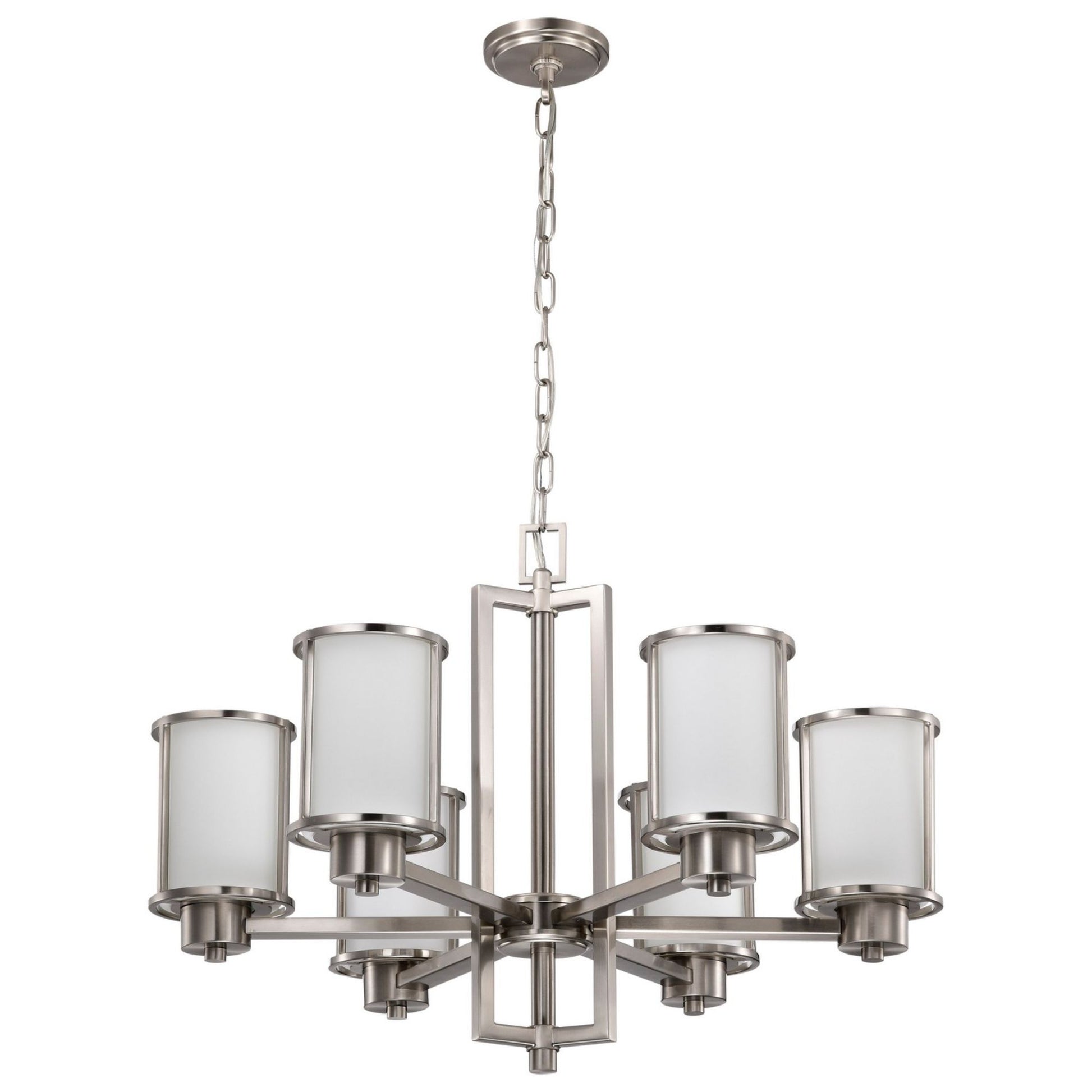 Odeon 28" 6-Light Chandelier, Brushed Nickel Finish - Bees Lighting