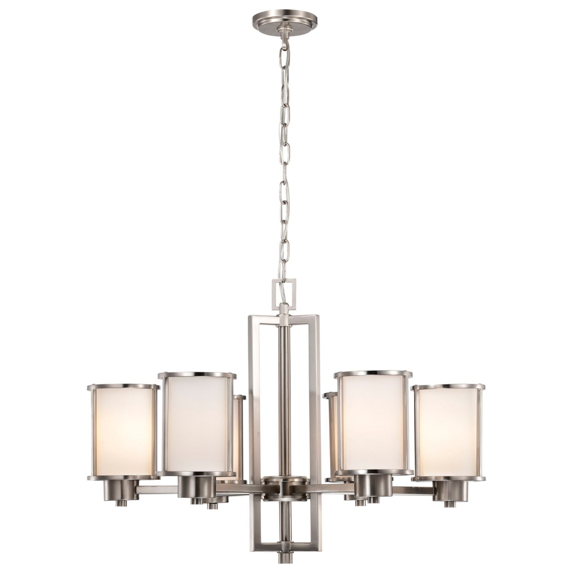Odeon 28" 6-Light Chandelier, Brushed Nickel Finish - Bees Lighting