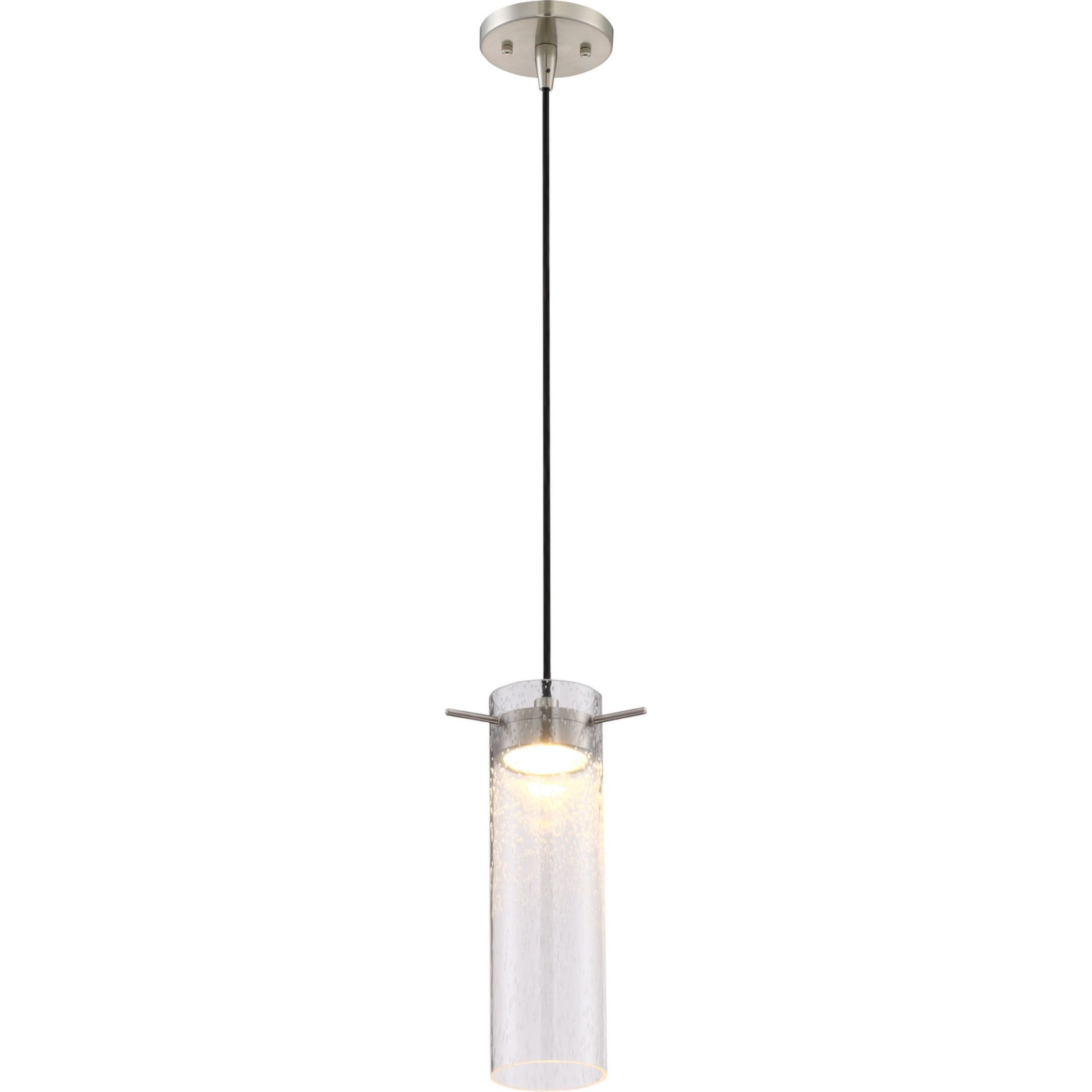 Pulse 10" LED Mini Pendant, Brushed Nickel Finish, Clear Seeded Glass - Bees Lighting