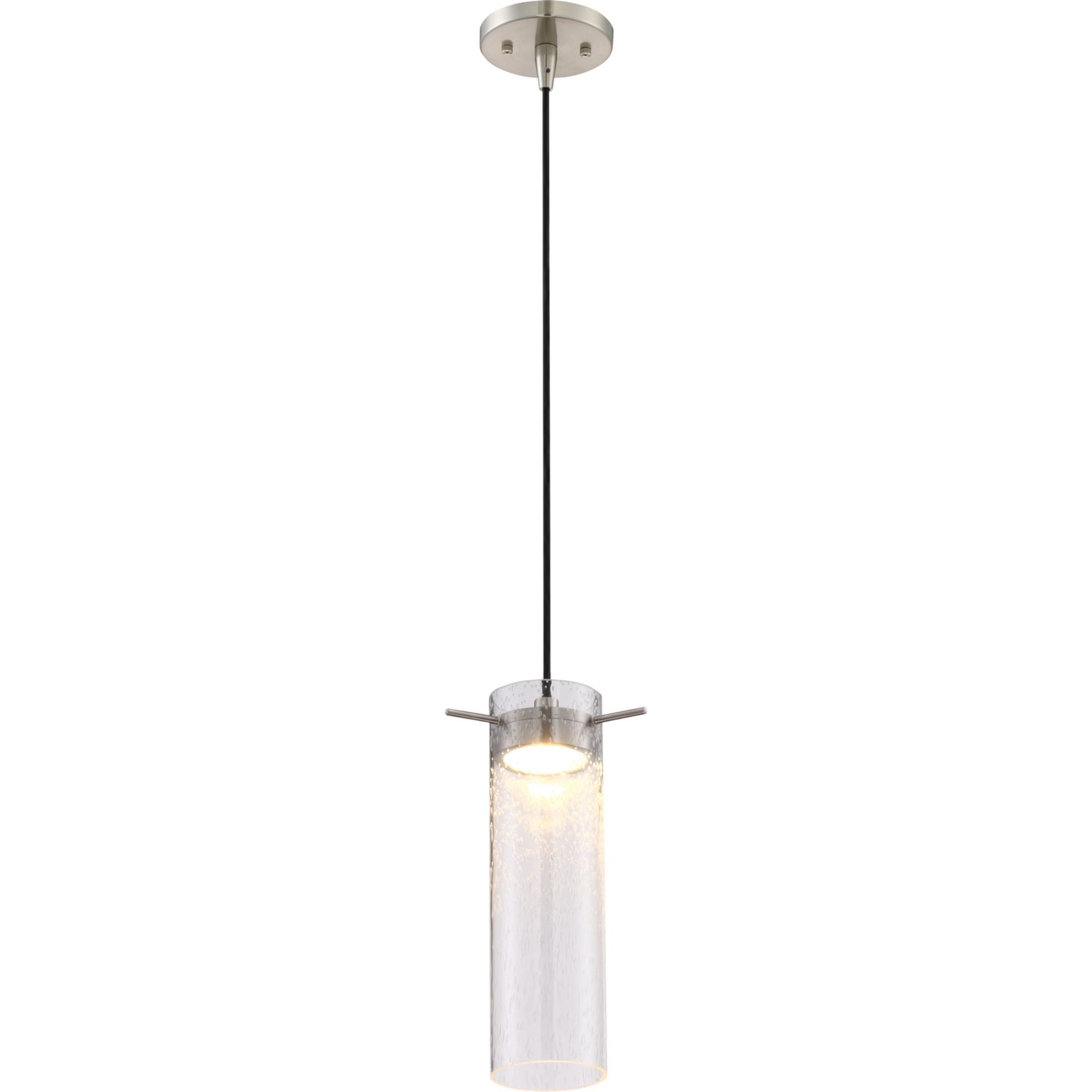 Pulse 10" LED Mini Pendant, Brushed Nickel Finish, Clear Seeded Glass - Bees Lighting