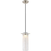Pulse 10" LED Mini Pendant, Brushed Nickel Finish, Clear Crackle Glass - Bees Lighting