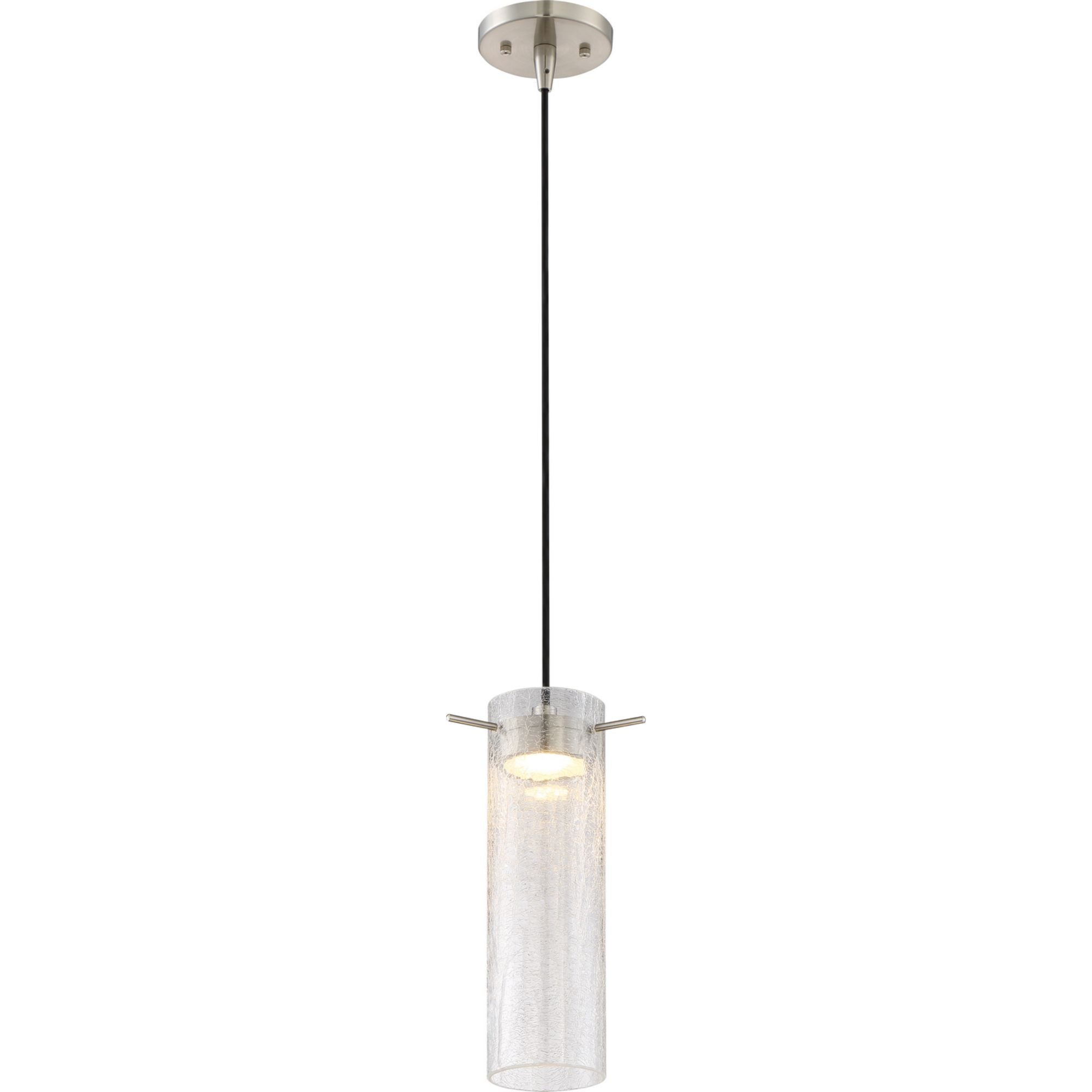 Pulse 10" LED Mini Pendant, Brushed Nickel Finish, Clear Crackle Glass - Bees Lighting