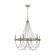 Beverly 36" 6-Light Medium Chandelier, Distressed White Wood Finish