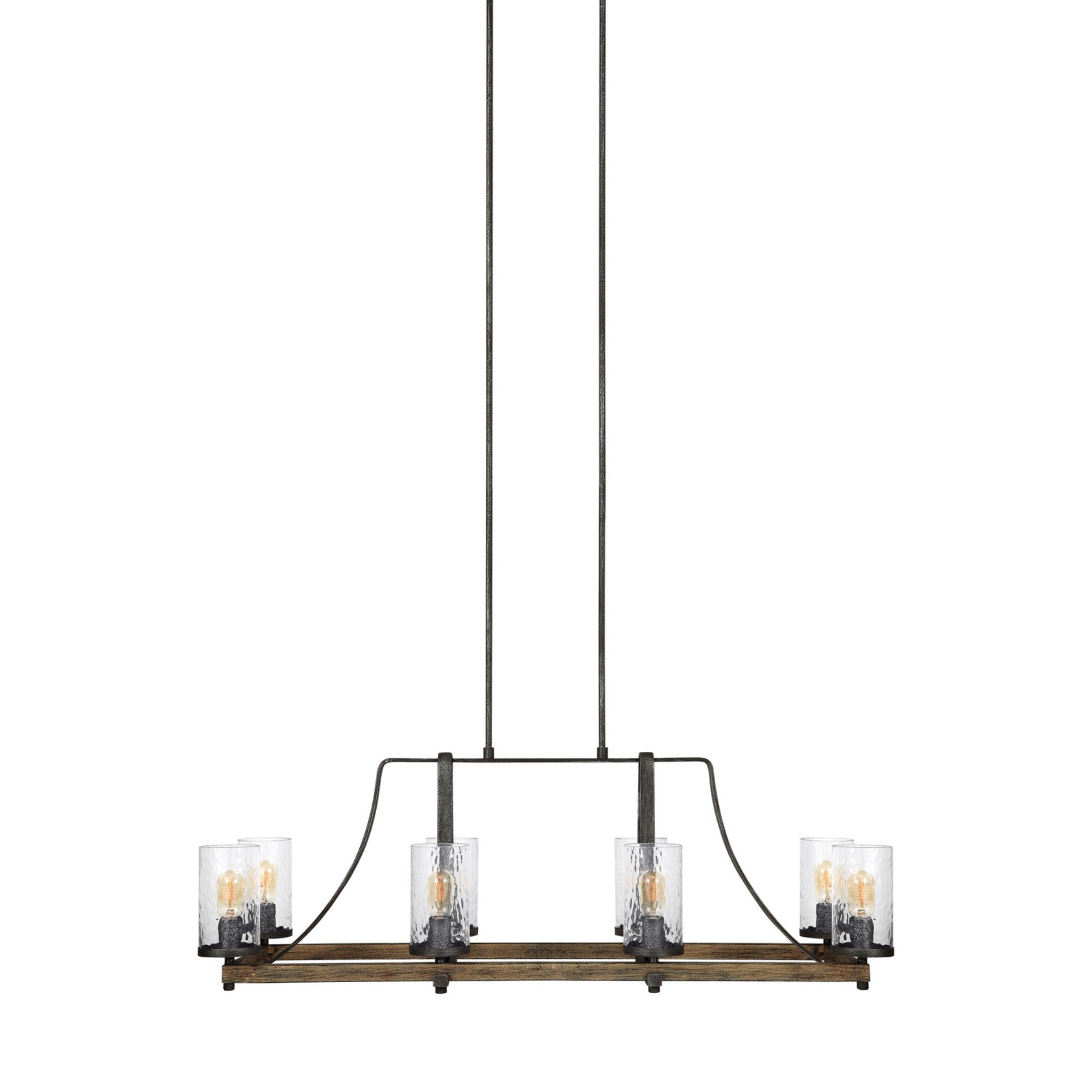 Angelo 46" 8-Light Linear Chandelier, Slate Grey Metal & Wood Finish - Bees Lighting