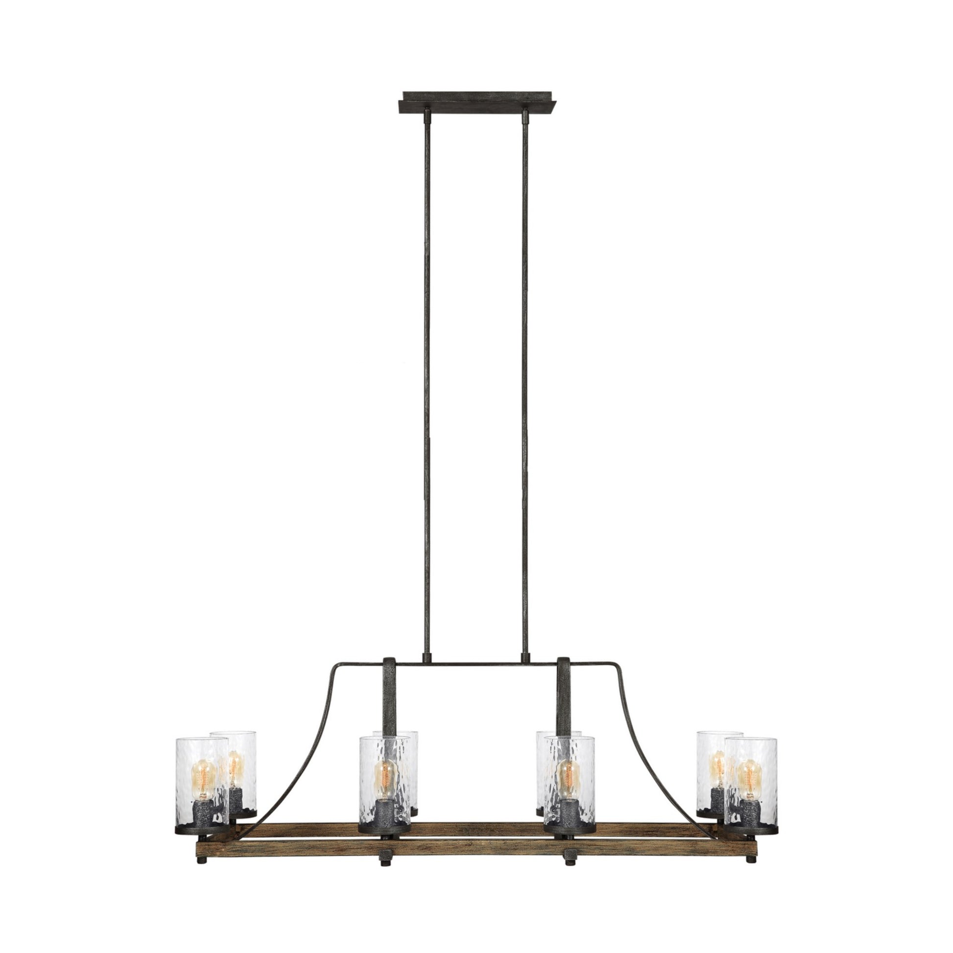Angelo 46" 8-Light Linear Chandelier, Slate Grey Metal & Wood Finish - Bees Lighting