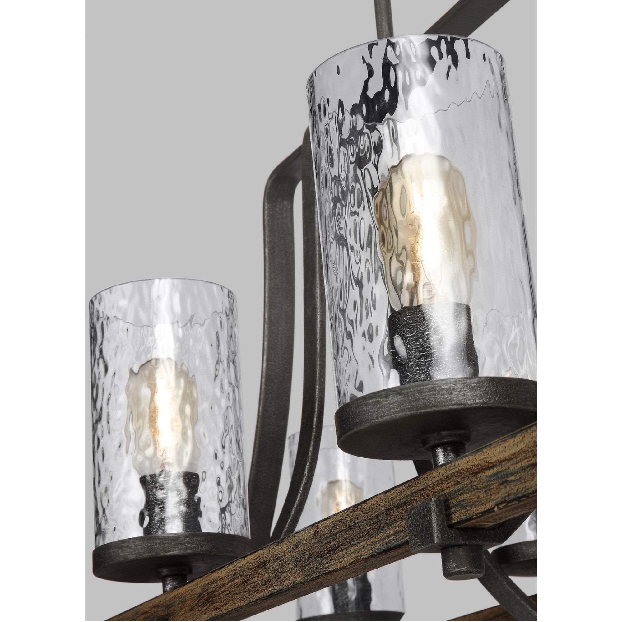 Angelo 46" 8-Light Linear Chandelier, Slate Grey Metal & Wood Finish - Bees Lighting