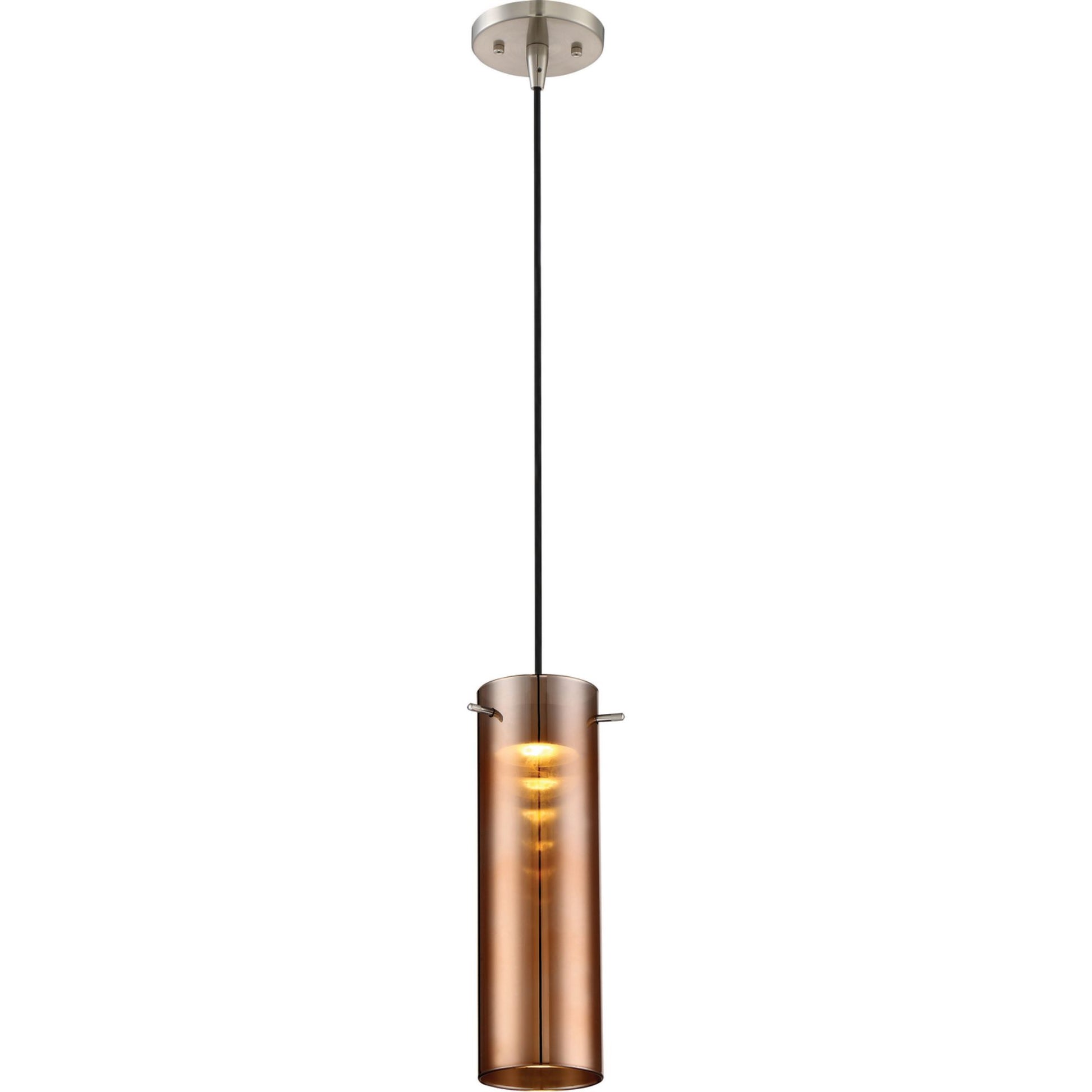 Pulse 10" LED Mini Pendant, Brushed Nickel Finish, Copper Glass - Bees Lighting