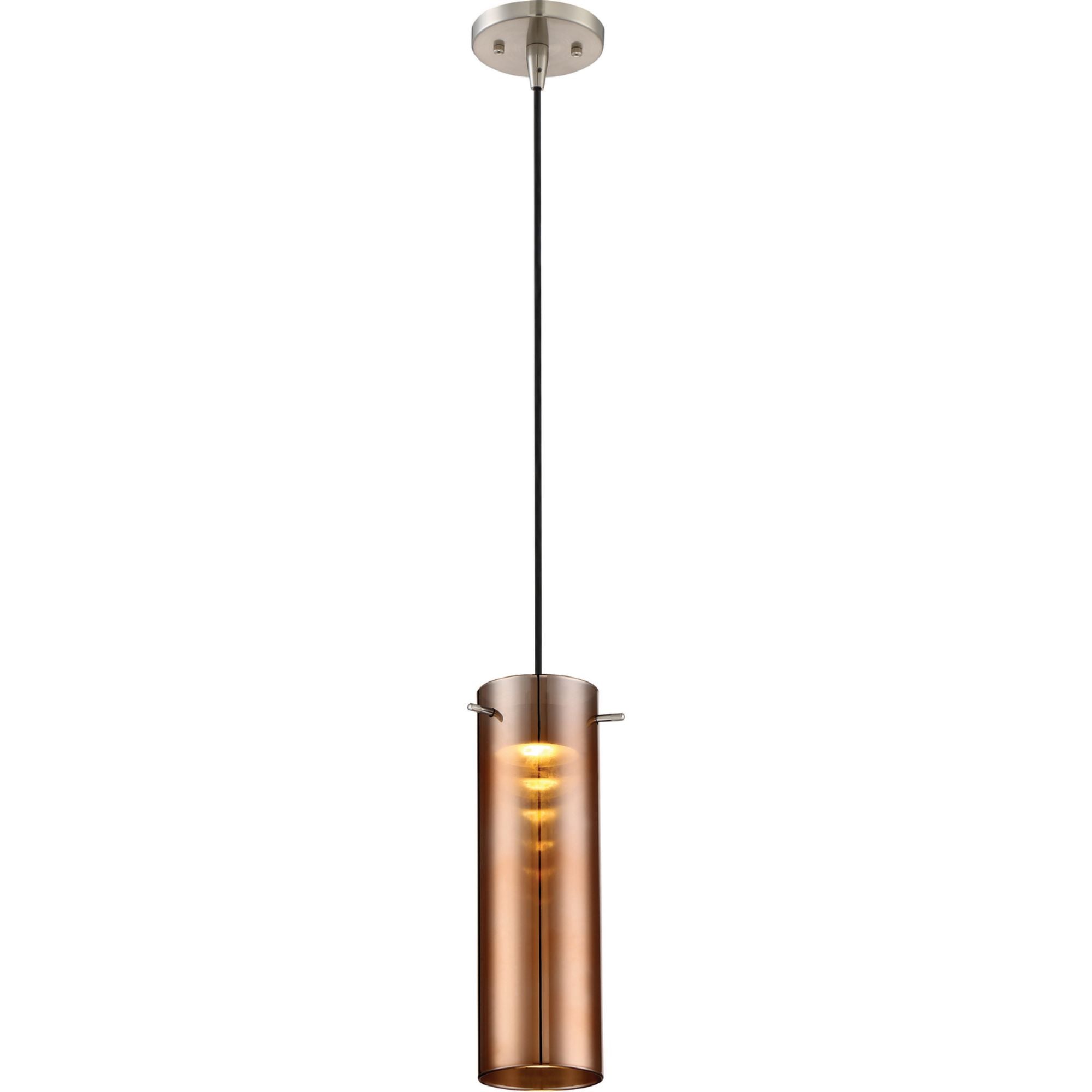 Pulse 10" LED Mini Pendant, Brushed Nickel Finish, Copper Glass - Bees Lighting