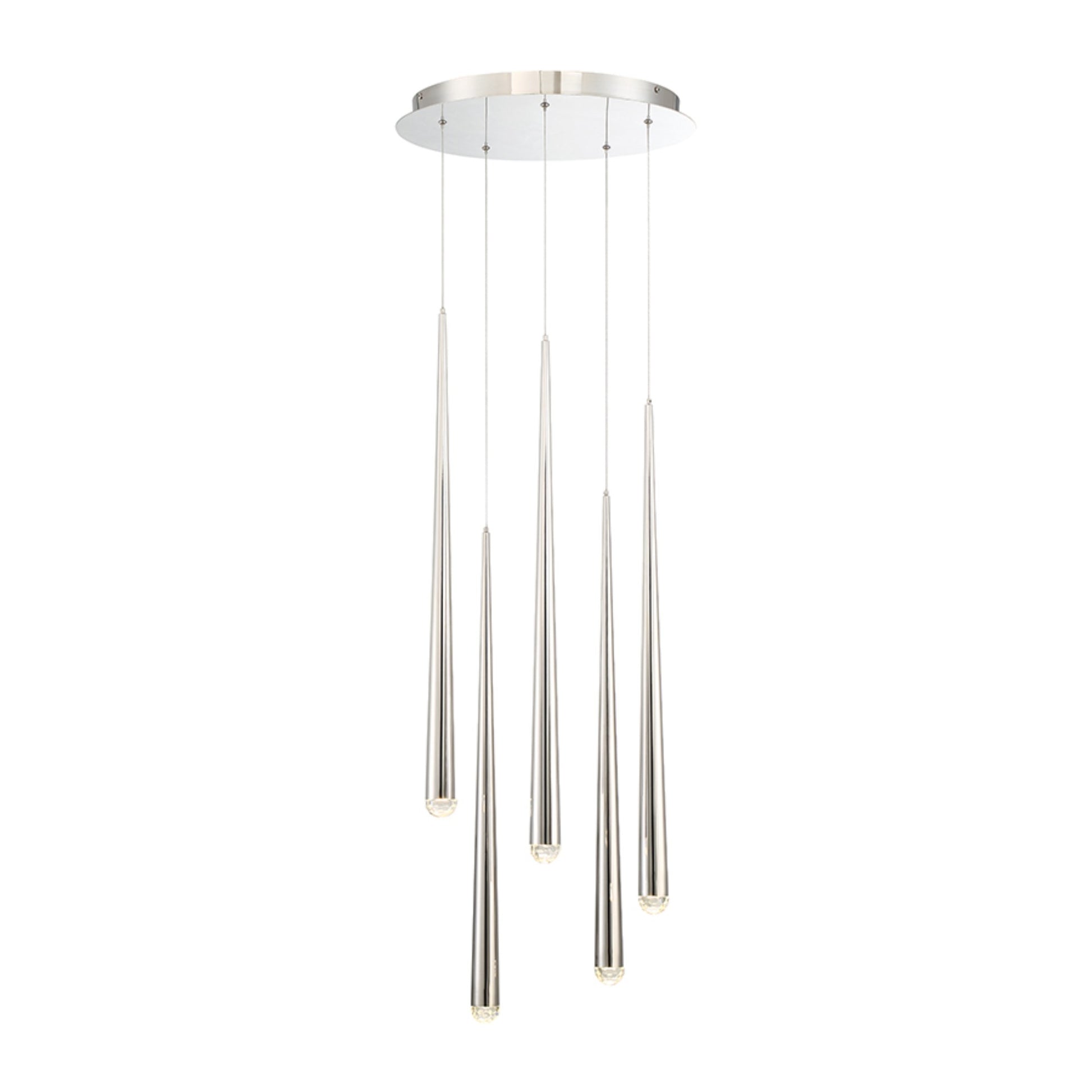 Cascade 17" 5-Light LED Pendant, Polished Nickel Finish, Crystal Cap - Bees Lighting