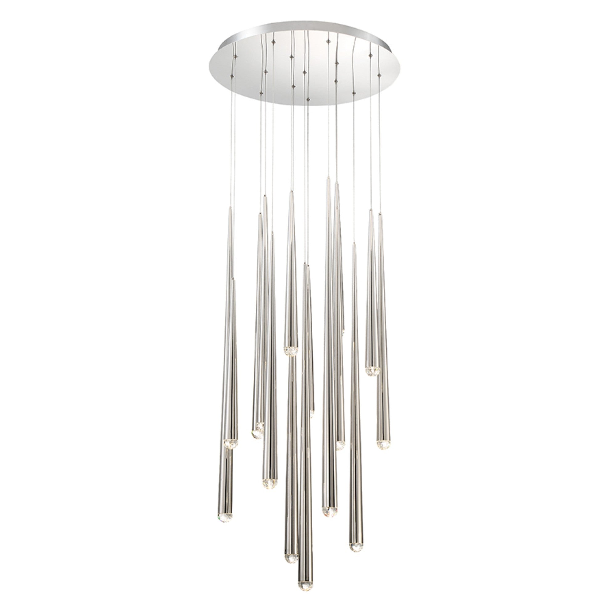 Cascade 23" 15-Light LED Pendant, Polished Nickel Finish, Crystal Cap - Bees Lighting