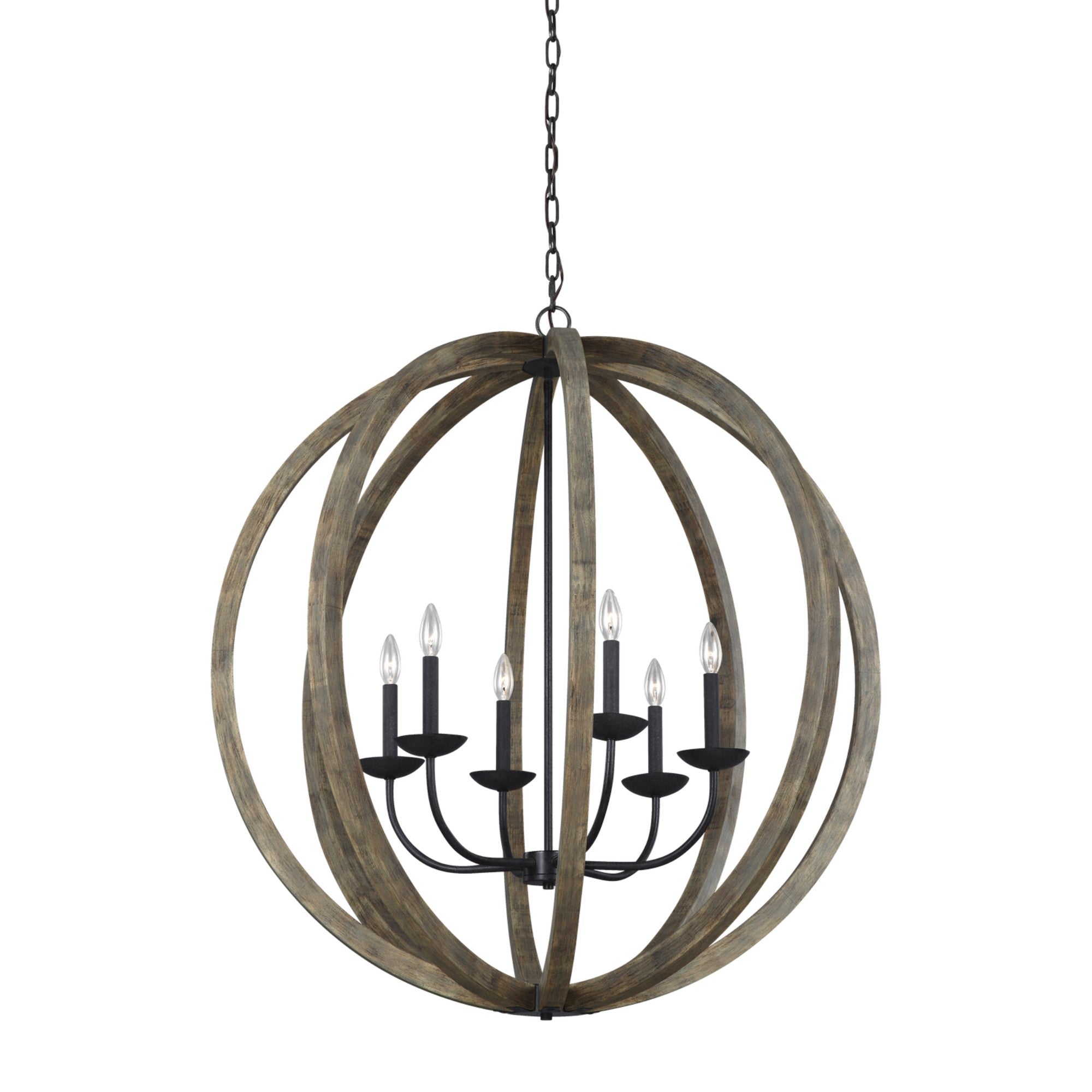 Allier 38" 6-Light Large Pendant, Weathered Oak Wood Finish - Bees Lighting