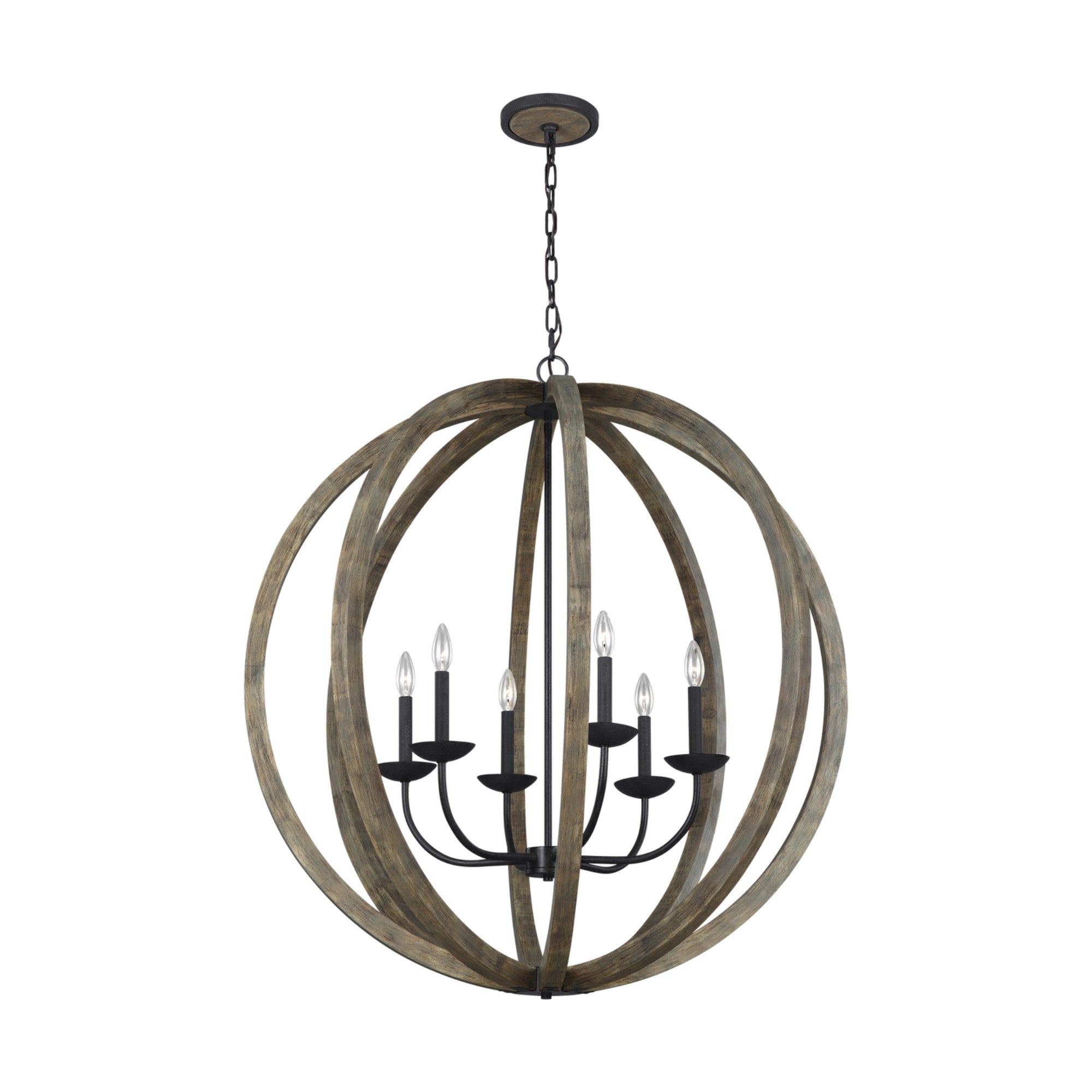 Allier 38" 6-Light Large Pendant, Weathered Oak Wood Finish - Bees Lighting