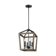 Gannet 17" 4-Light Small Chandeier, Weathered Oak Wood Finish - Bees Lighting