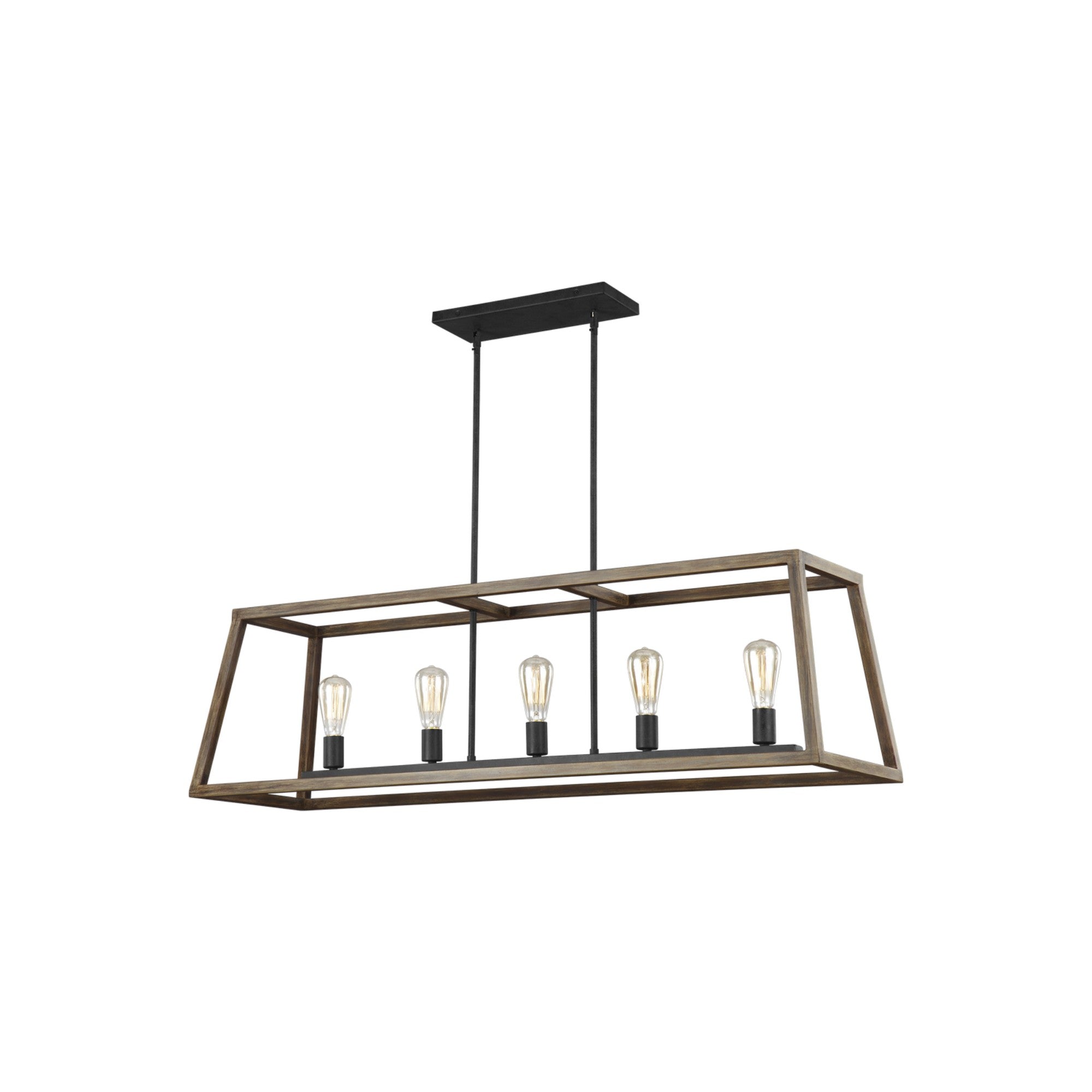 Gannet 50" 5-Light Linear Chandeier, Weathered Oak Wood Finish - Bees Lighting