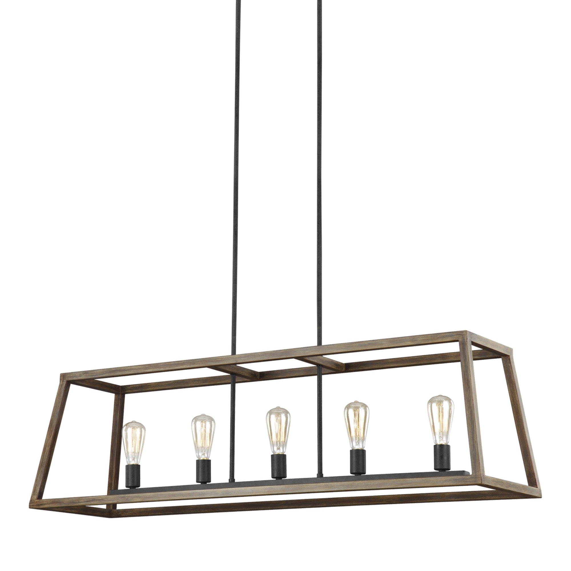 Gannet 50" 5-Light Linear Chandeier, Weathered Oak Wood Finish - Bees Lighting