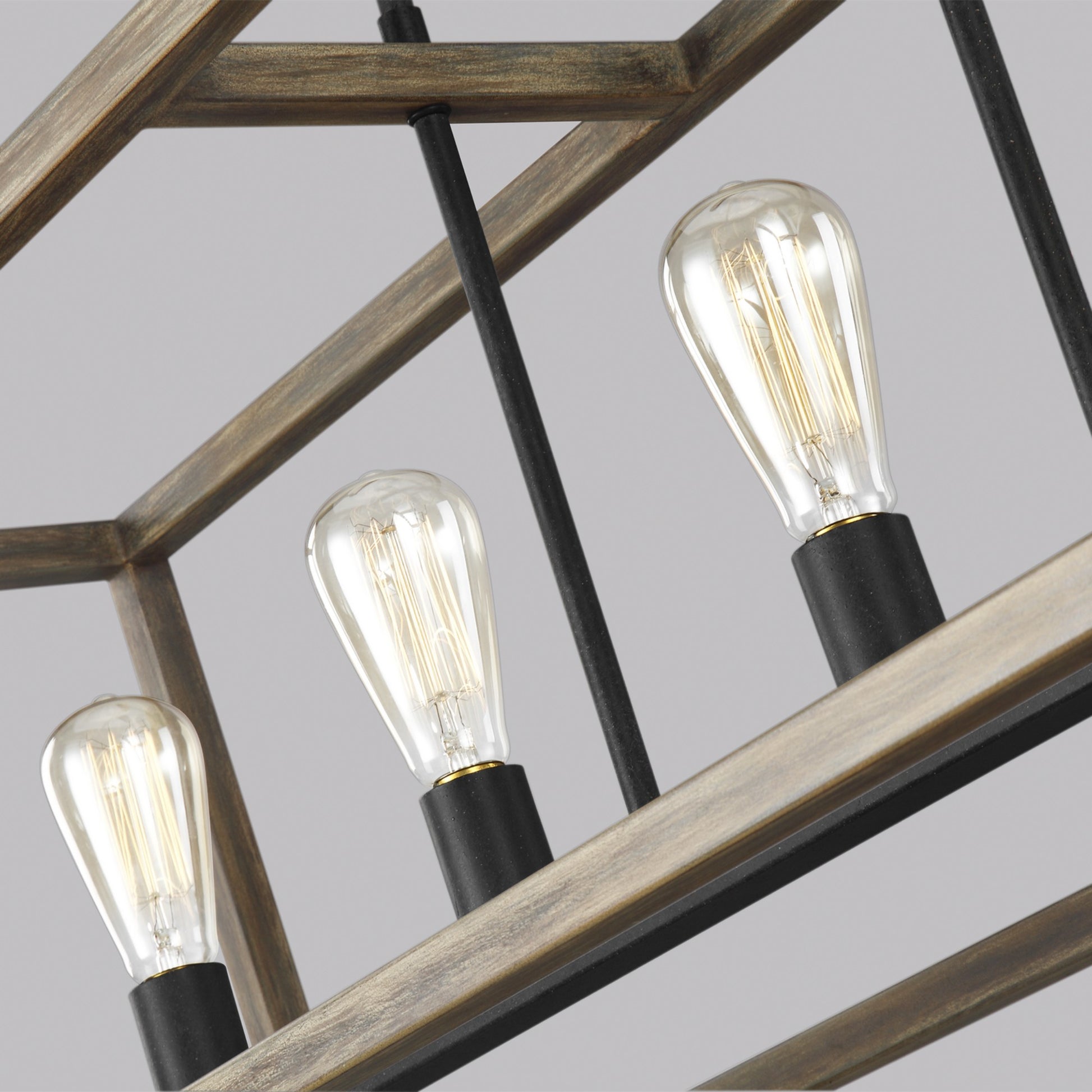 Gannet 50" 5-Light Linear Chandeier, Weathered Oak Wood Finish - Bees Lighting
