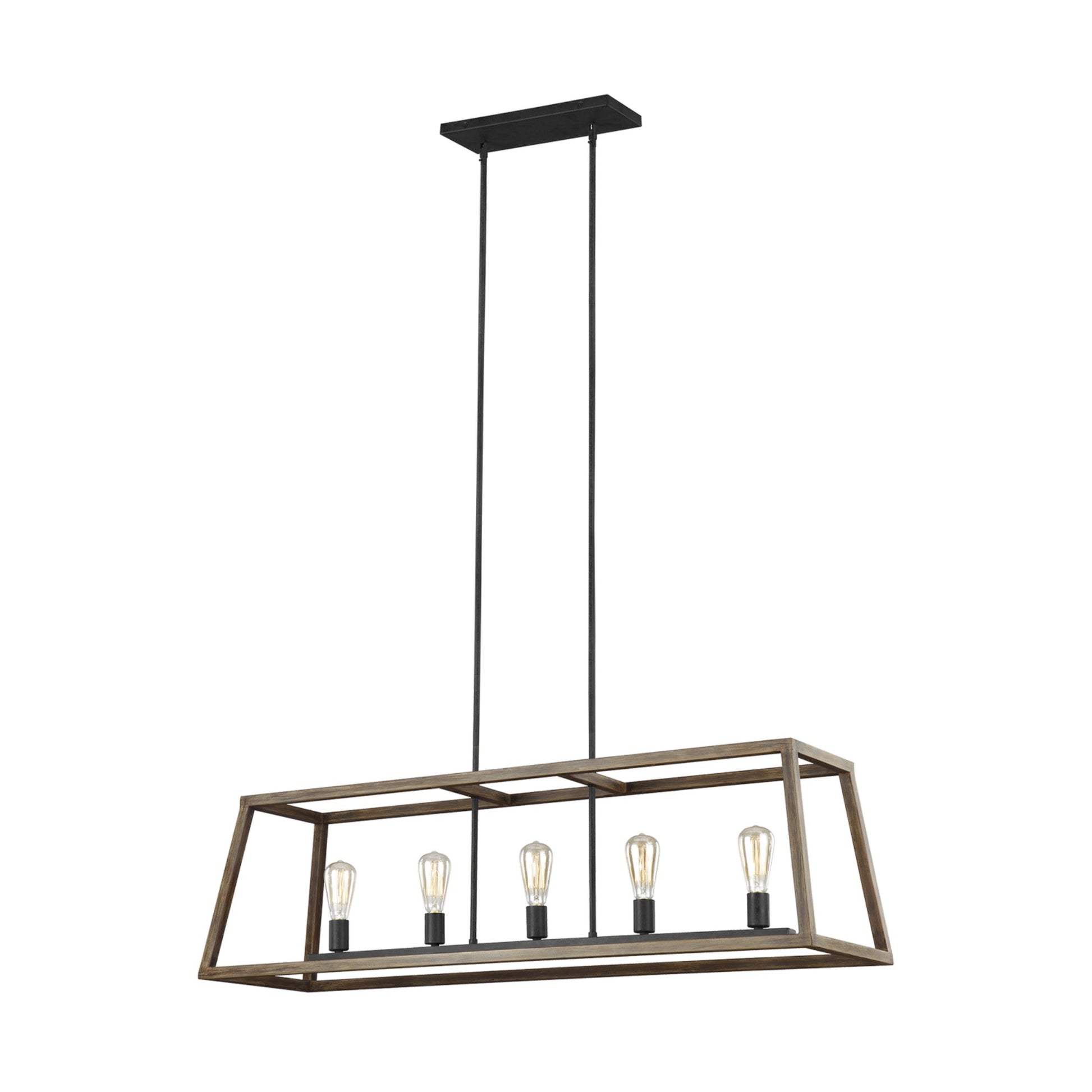 Gannet 50" 5-Light Linear Chandeier, Weathered Oak Wood Finish - Bees Lighting
