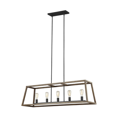 Gannet 50" 5-Light Linear Chandeier, Weathered Oak Wood Finish