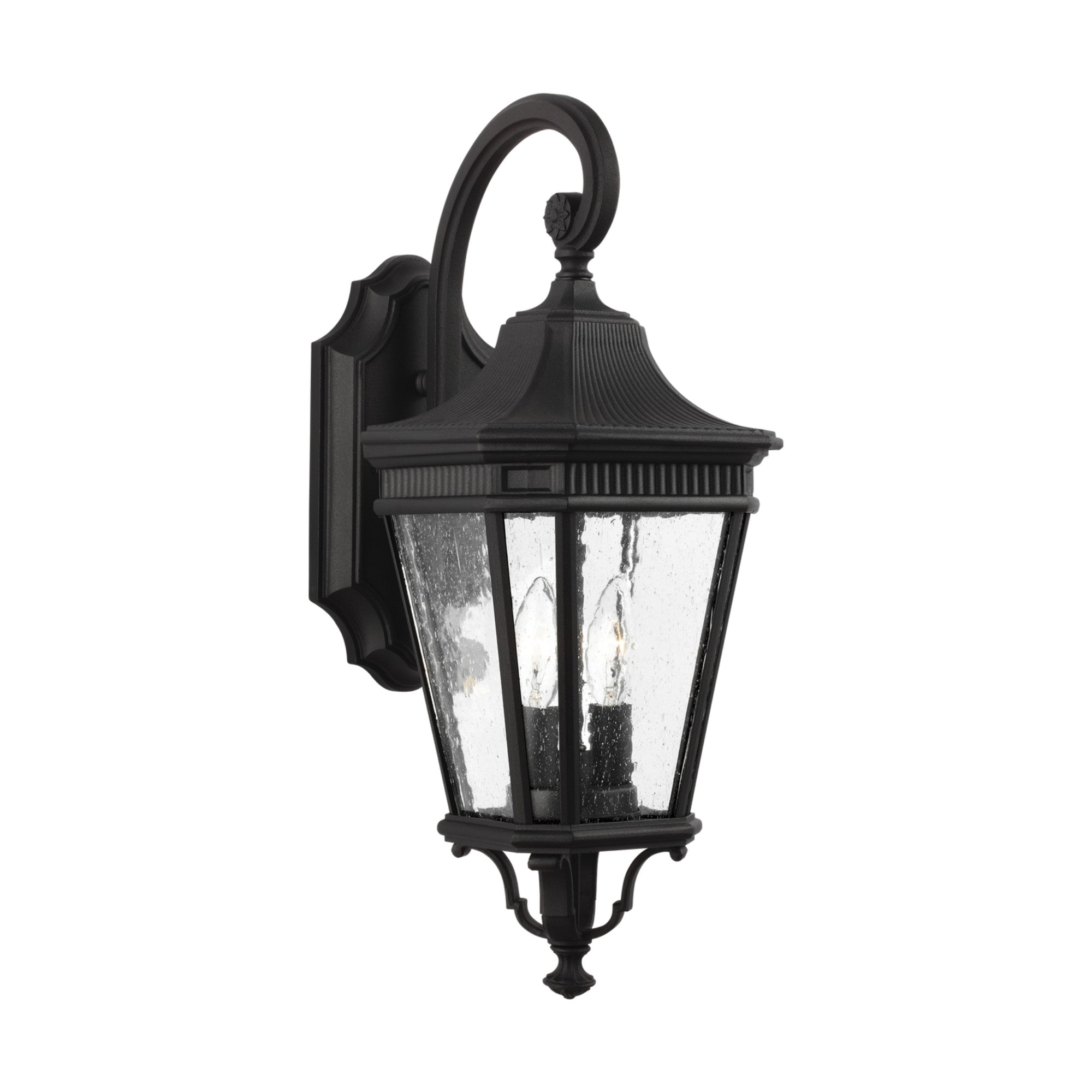 Cotswold Lane 21" 2-Light Small Lantern, Black Finish with Clear Seeded Glass - Bees Lighting